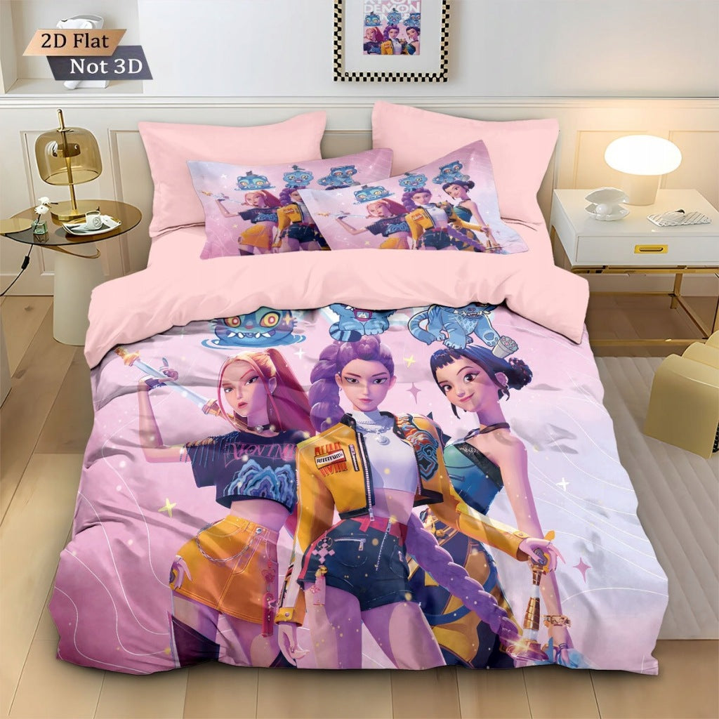 KPop Demon Hunters Duvet Cover Set Huntrix Girls Design 140*200cm