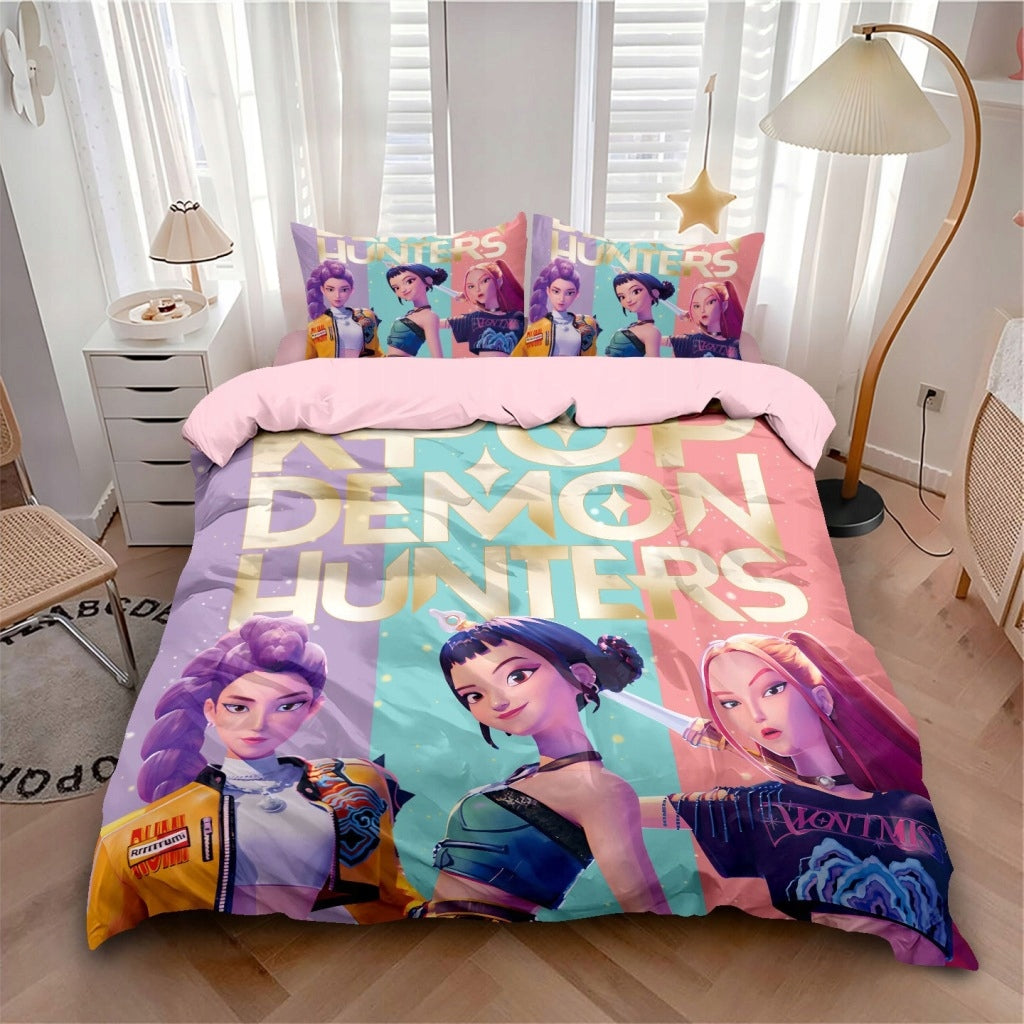 KPop Demon Hunters Duvet Cover Set Huntrix Girls Design 160*200cm