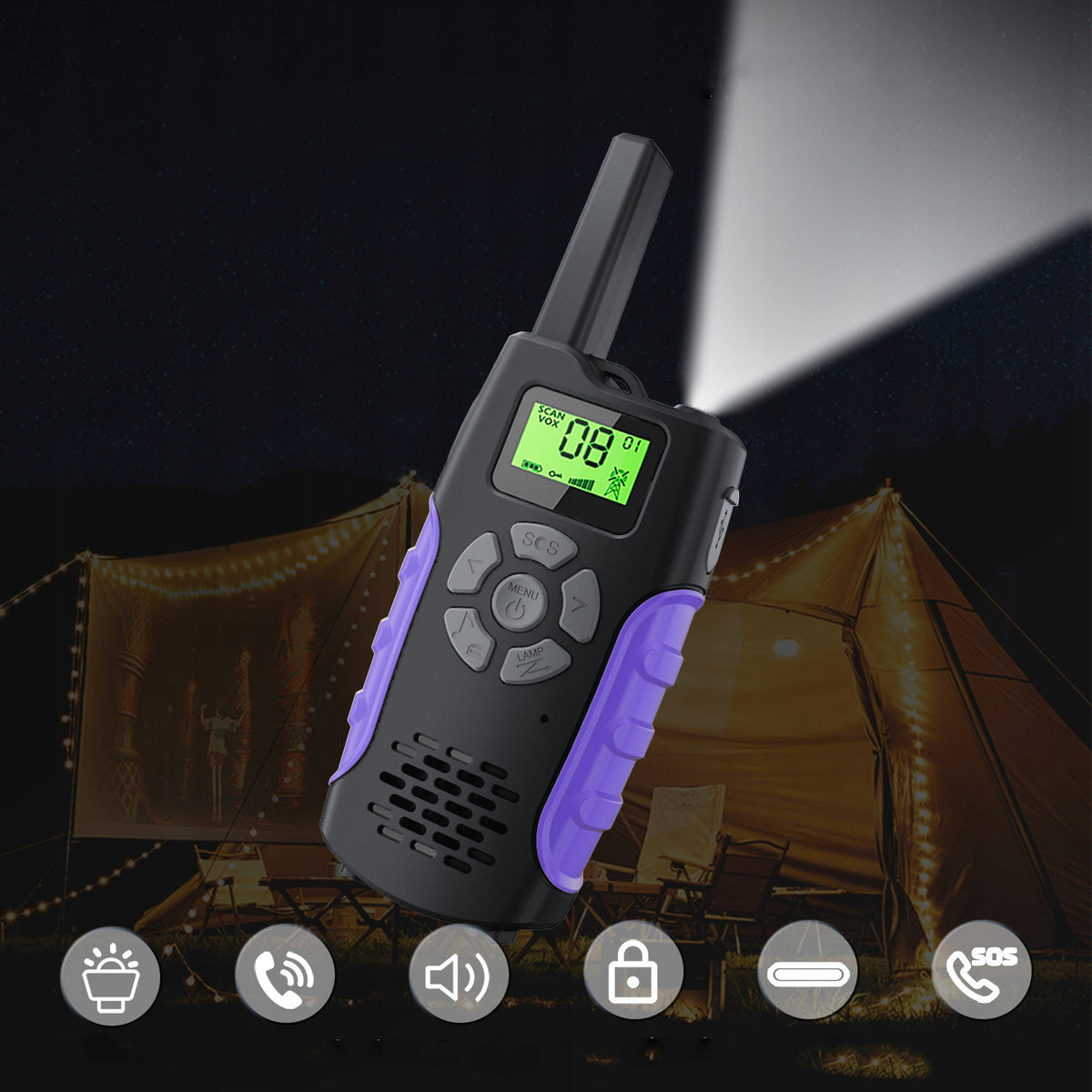 KRÓTKOFALÓWKI WALKIE TALKIE DLA DZIECI ZESTAW Z USB VOX LATARKA 5KM ZASIĘG Packaging status original