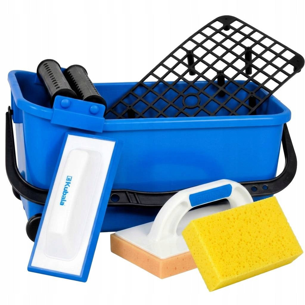 KUBALA GLAZING BUCKET FOR GROUTING WITH ROLLERS GRILLE TROWEL SET OF 7 el.