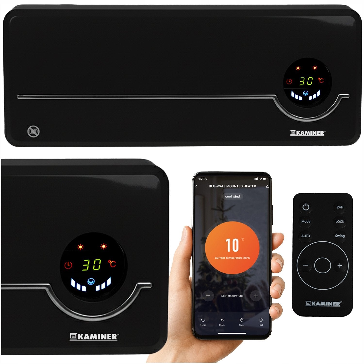 Kaminer 26388 Nástěnný teplovzdušný ventilátor Airo s Wifi, 2000 W, černá Manufacturer code 00026388