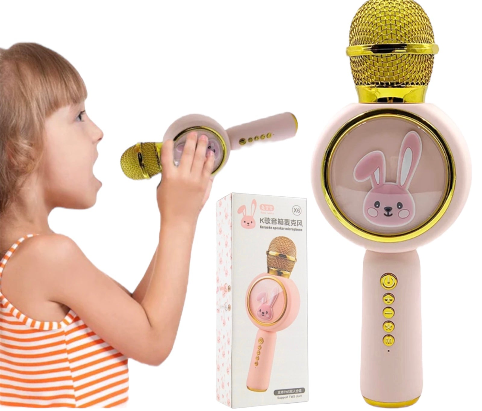 Karaoke Wireless Bluetooth Microphone with Rabbit Speaker for Kids