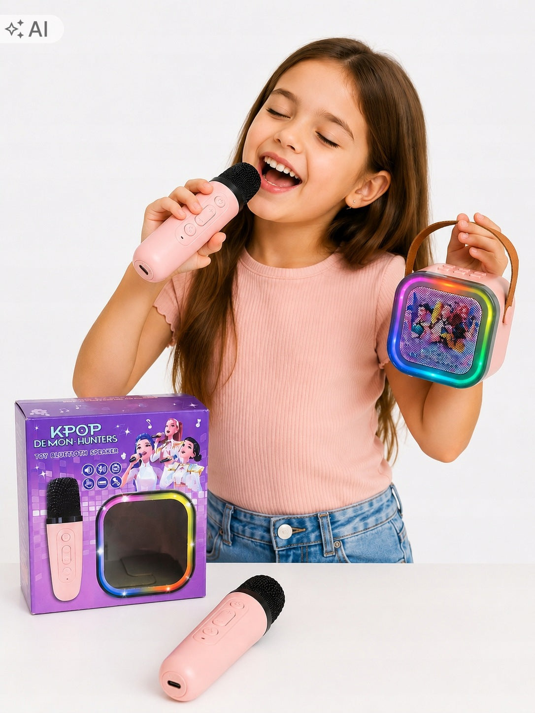 Karaoke set KPOP Demon Hunters Huntrix Bluetooth speaker 2 LED microphones
