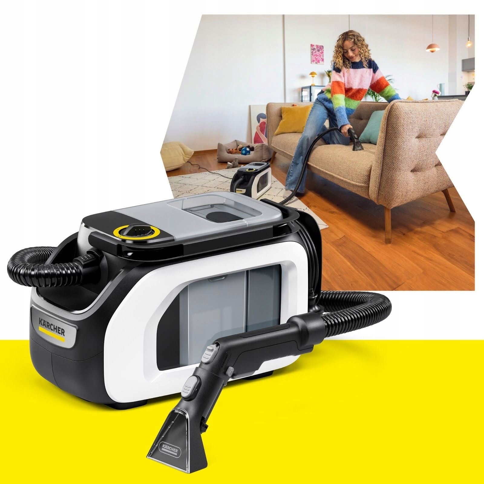 Karcher SE 3 Compact Home Shoe N1 Washing Vacuum Cleaner for Carpet Upholstery Dominant color white