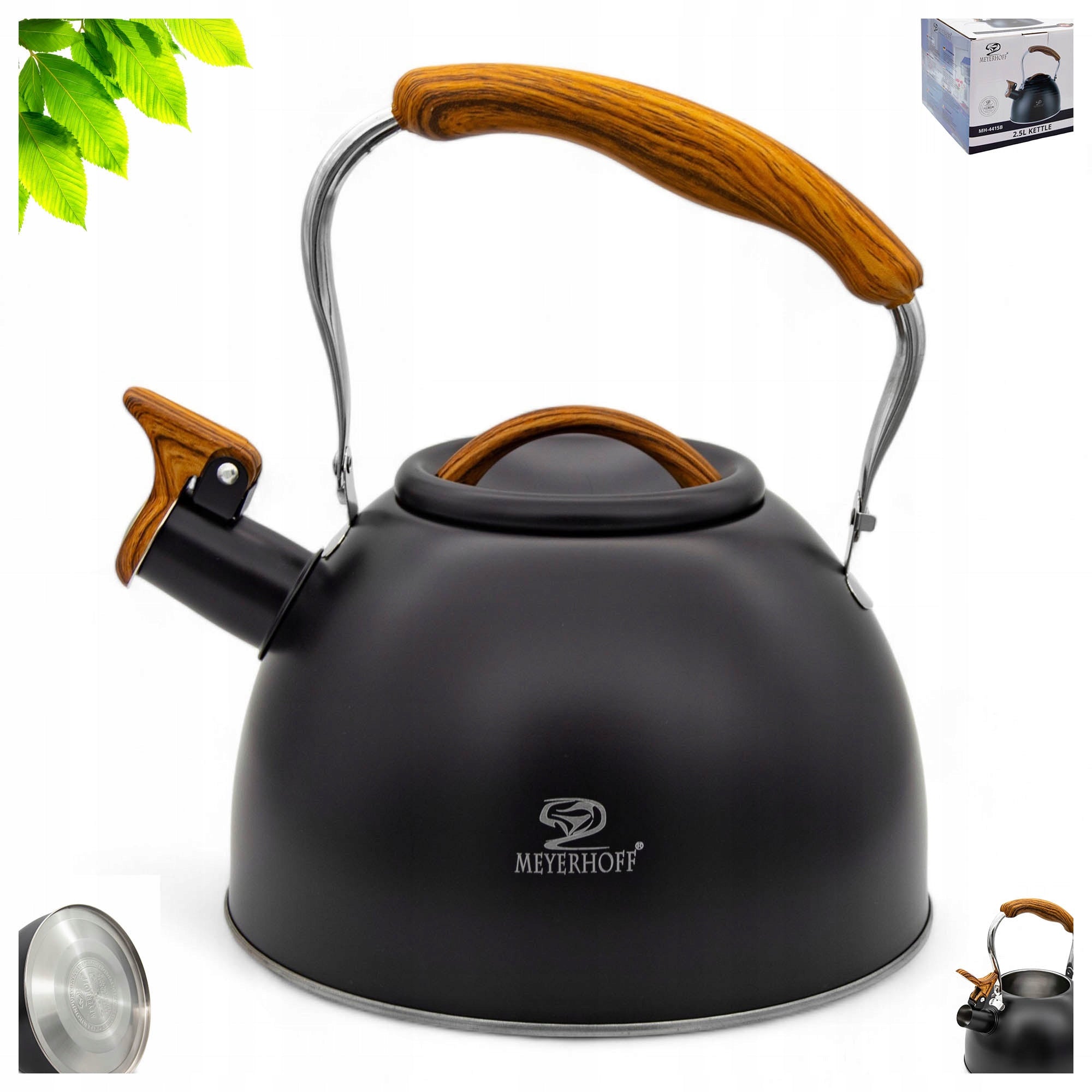 Kettle 2.5L Steel Black Matte with Whistle Stainless Gas Induction