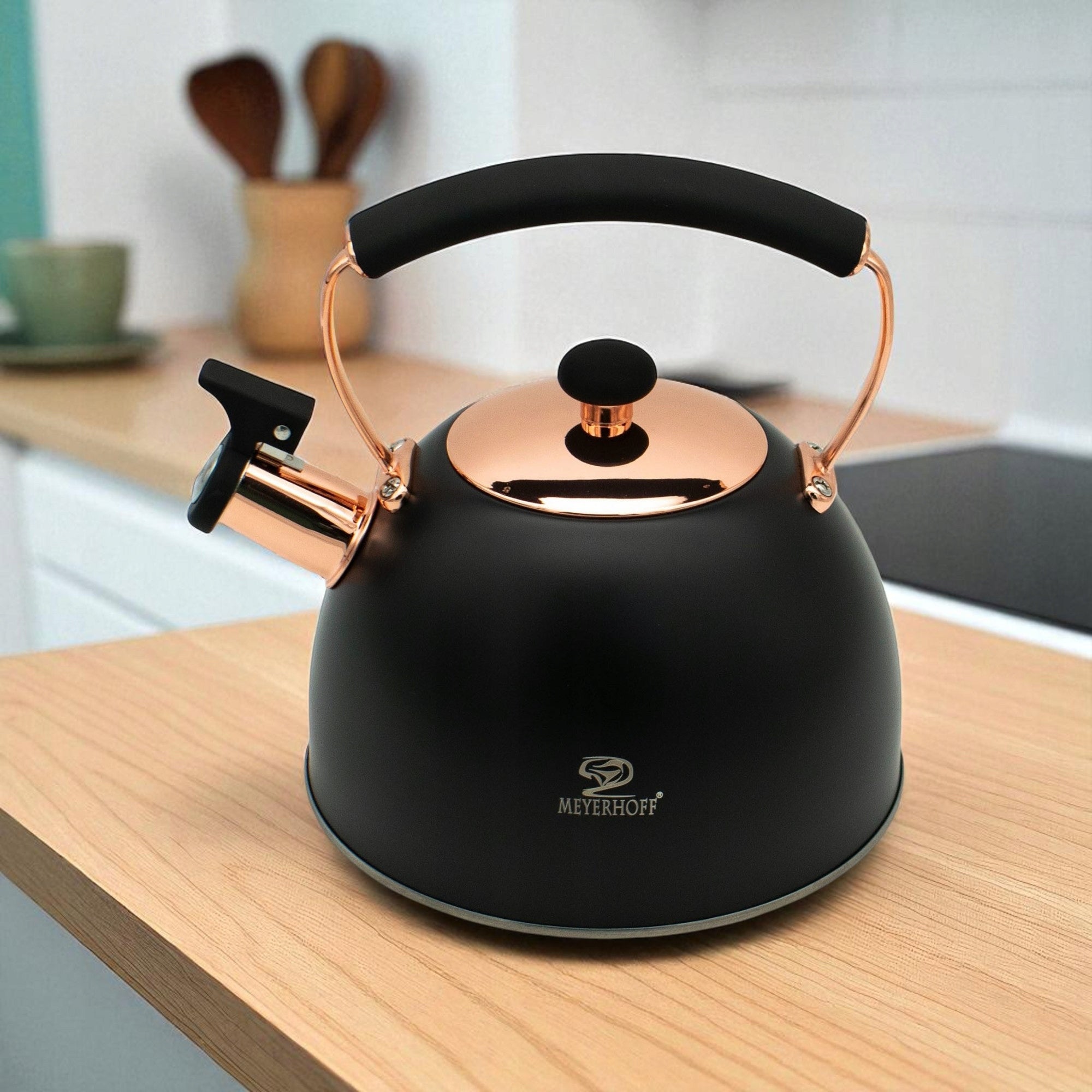 Kettle 2.5L Steel Stainless Black Matte with Whistle for Induction Gas Color black