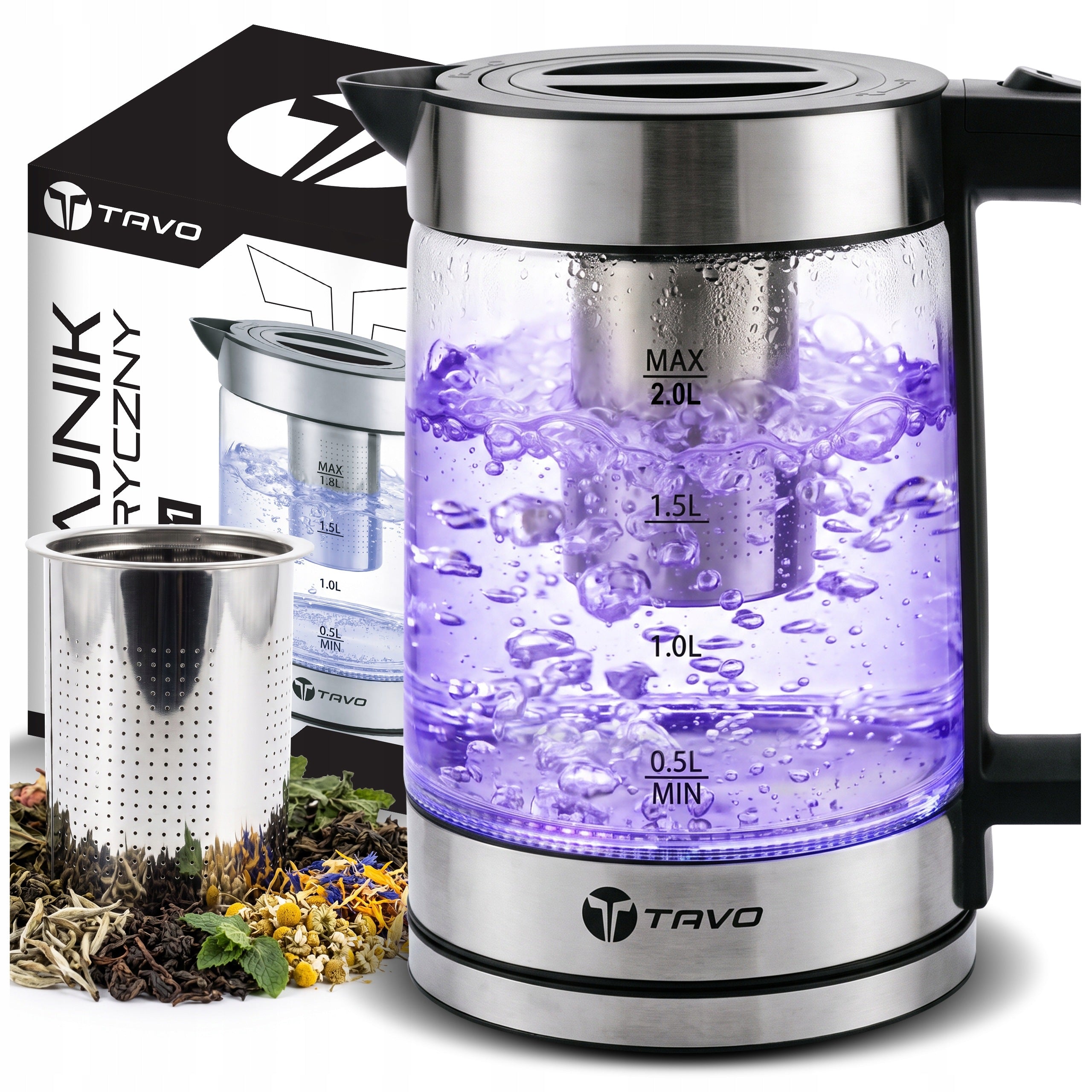 Kettle Electric Infuser 2L Steel 2400W LED Backlight Powerful