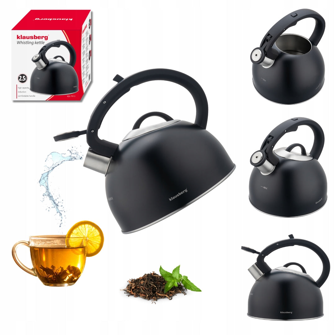Kettle KLAUSBERG KB-7911 2,5L Black steel with thick bottom Induction Gas
