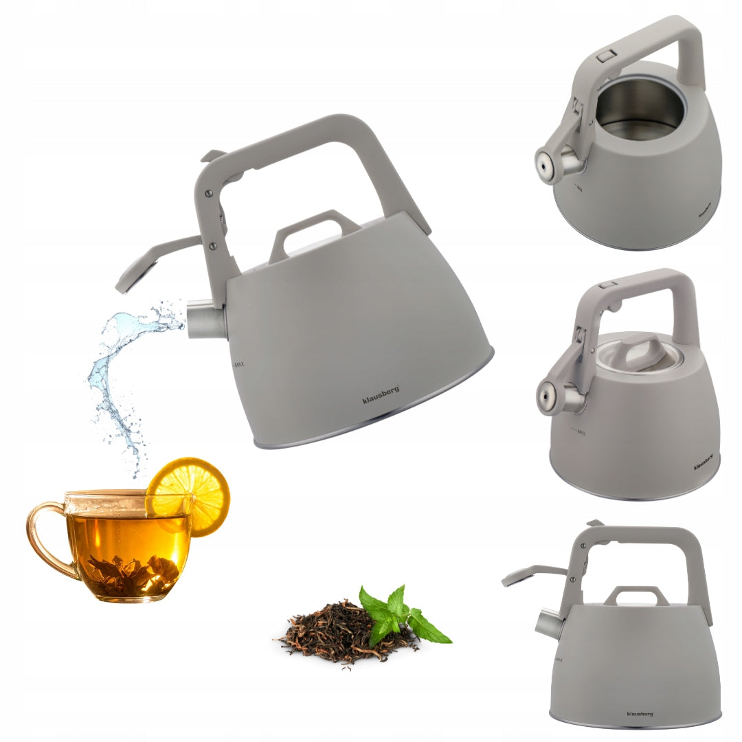 Kettle KLAUSBERG KB-7916 Grey 2,5L with Thick Bottom whistle induction Gas