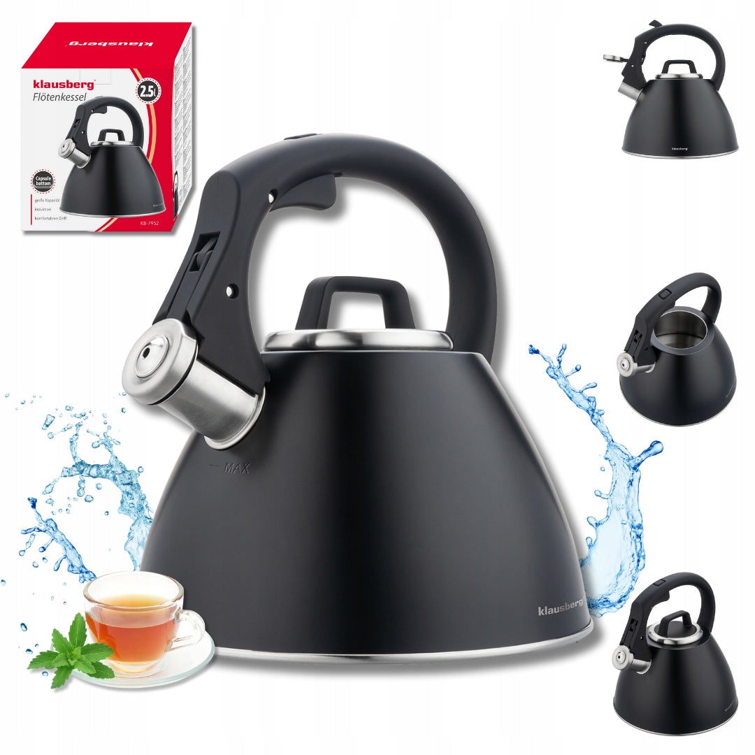 Kettle Klausberg KB-7952 2.5L BLACK mat Induction whistle steel Gas
