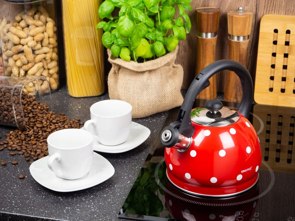 Kettle With Whistle Enameled In Peas 2L Gas Induction Red KH-1049 Brand Kinghoff