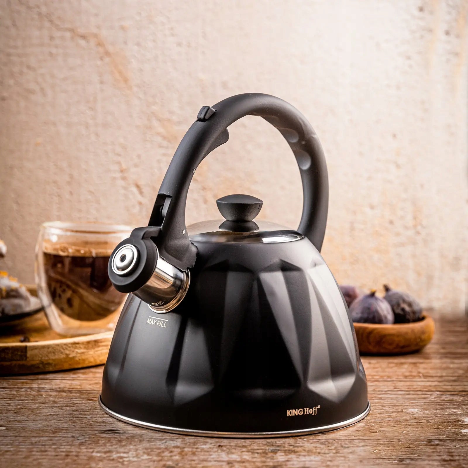Kettle with whistle, 2 L, black matt, stainless steel Brand Kinghoff