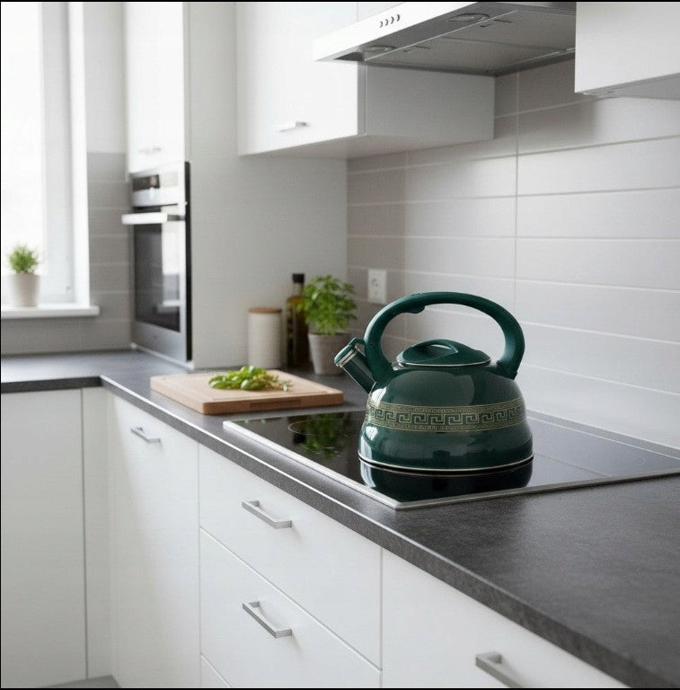 Kettle with whistle large 3.3L enamel for gas induction turquoise MASTERPAN Brand Masterpan