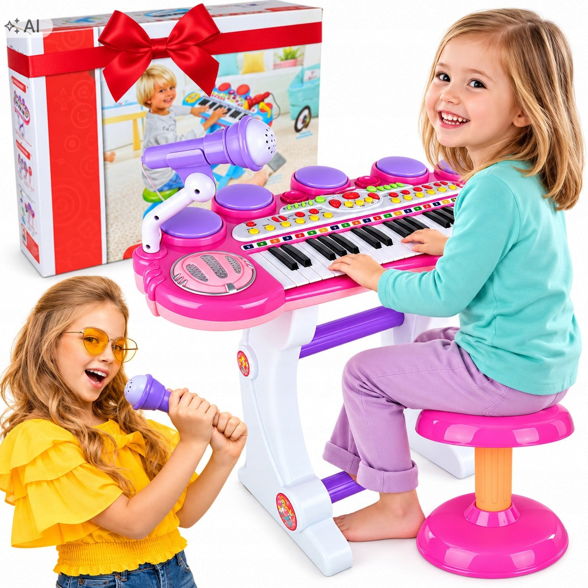 Keyboard PIANO for Kids with Microphone Stool Chair 37 Keys