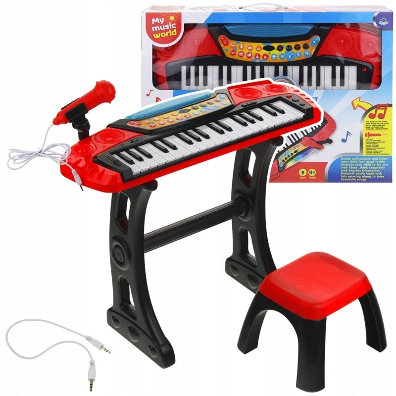 Keyboard Piano Organ for Kids Microphone Stool Red Recording