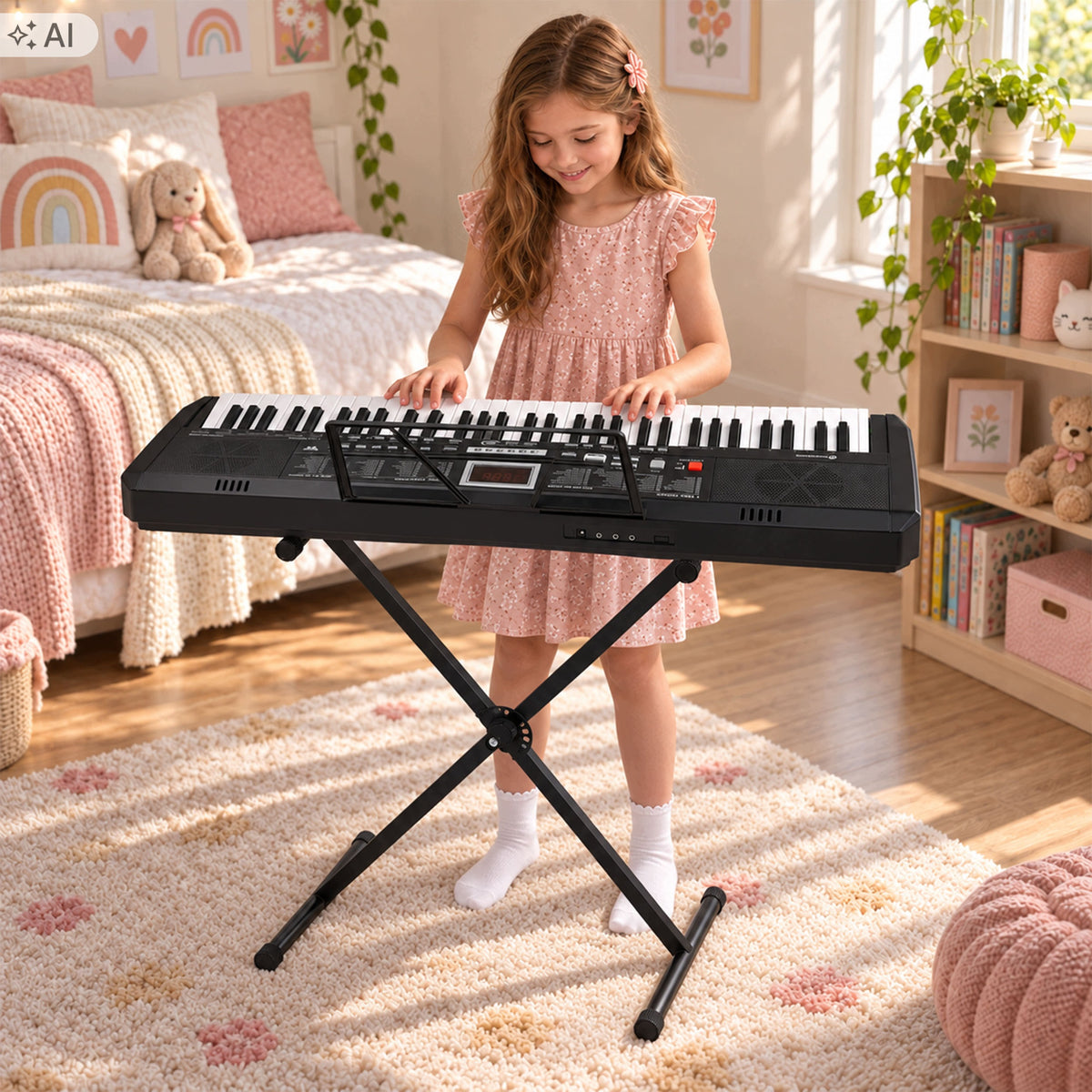 Keyboard kibord piano on stand with microphone music stand 61 kl. Packaging status original