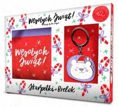 Keychain set + socks Merry Christmas-Bear