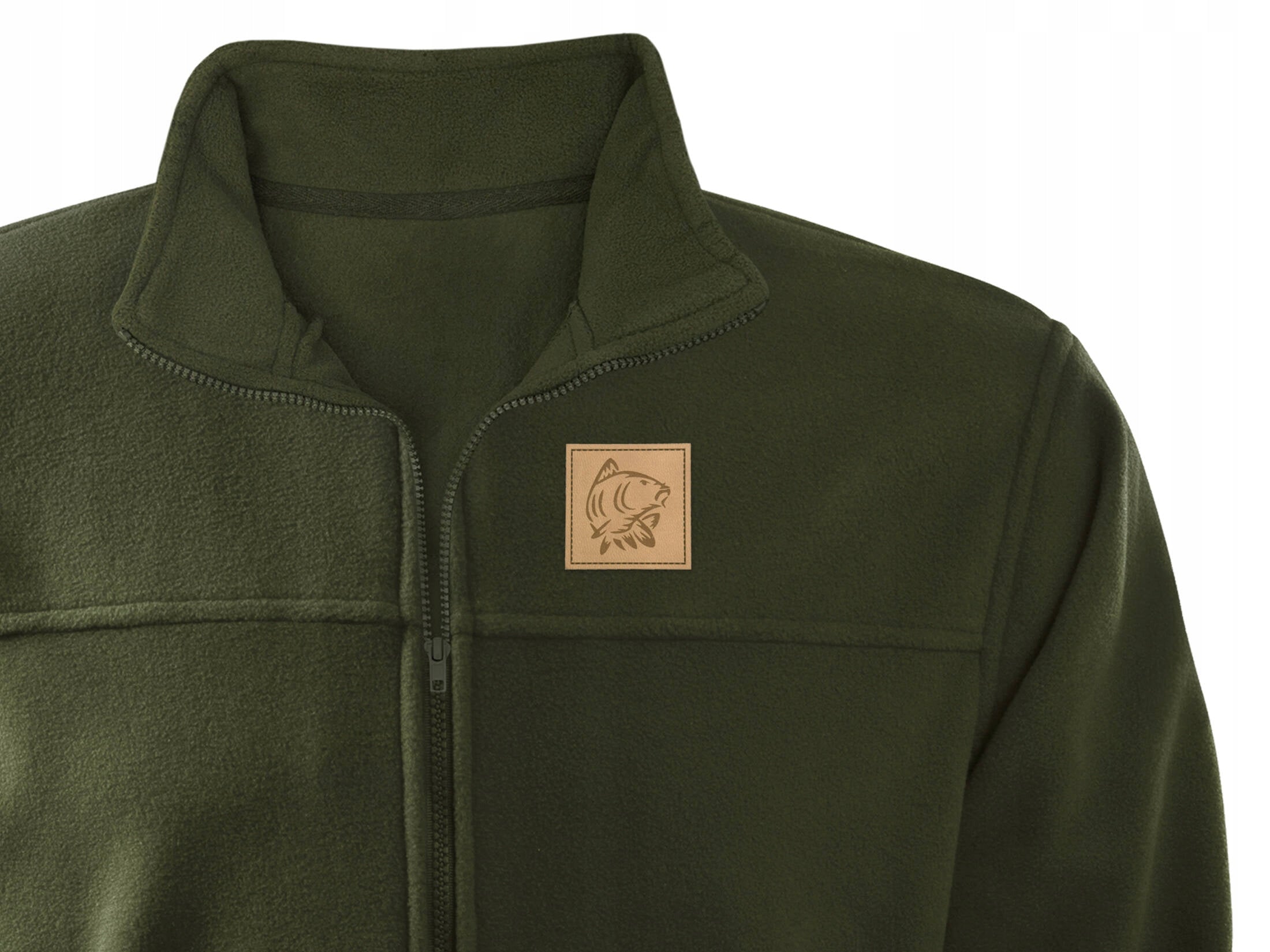 Khaki fleece sweatshirt for fish sewn emblem KARP gift for Angler 3XL Color green