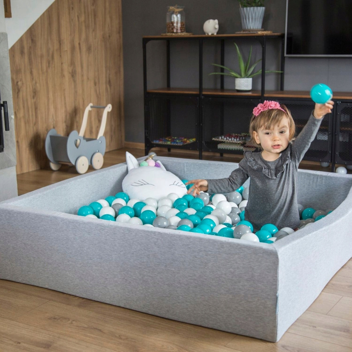 KiddyMoon Dry Square Pool 120x30 Dark Grey Color gray