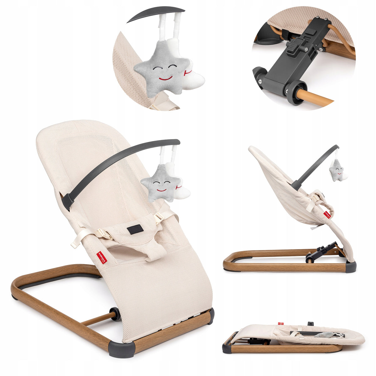 Kidnort sun lounger with toy headband 0-9 kg brown/beige