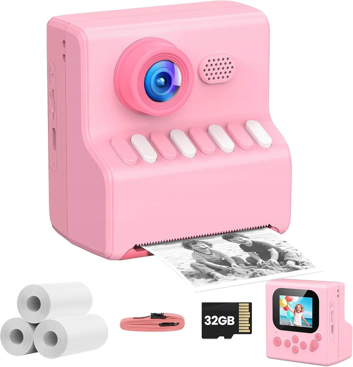 Kids Camera Instant Printing Camera 1080p 32GB | Pink