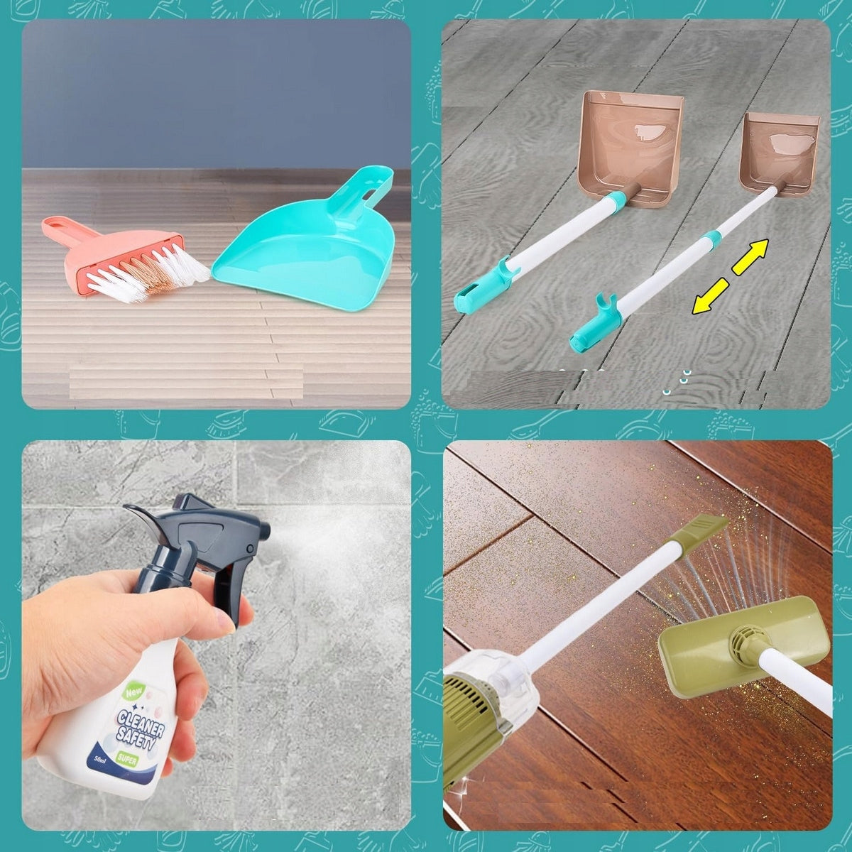 Kids Cleaning Kit Vacuum Cleaner Cart Mop Bucket Accessories 20in1 Kid's age 3+ years