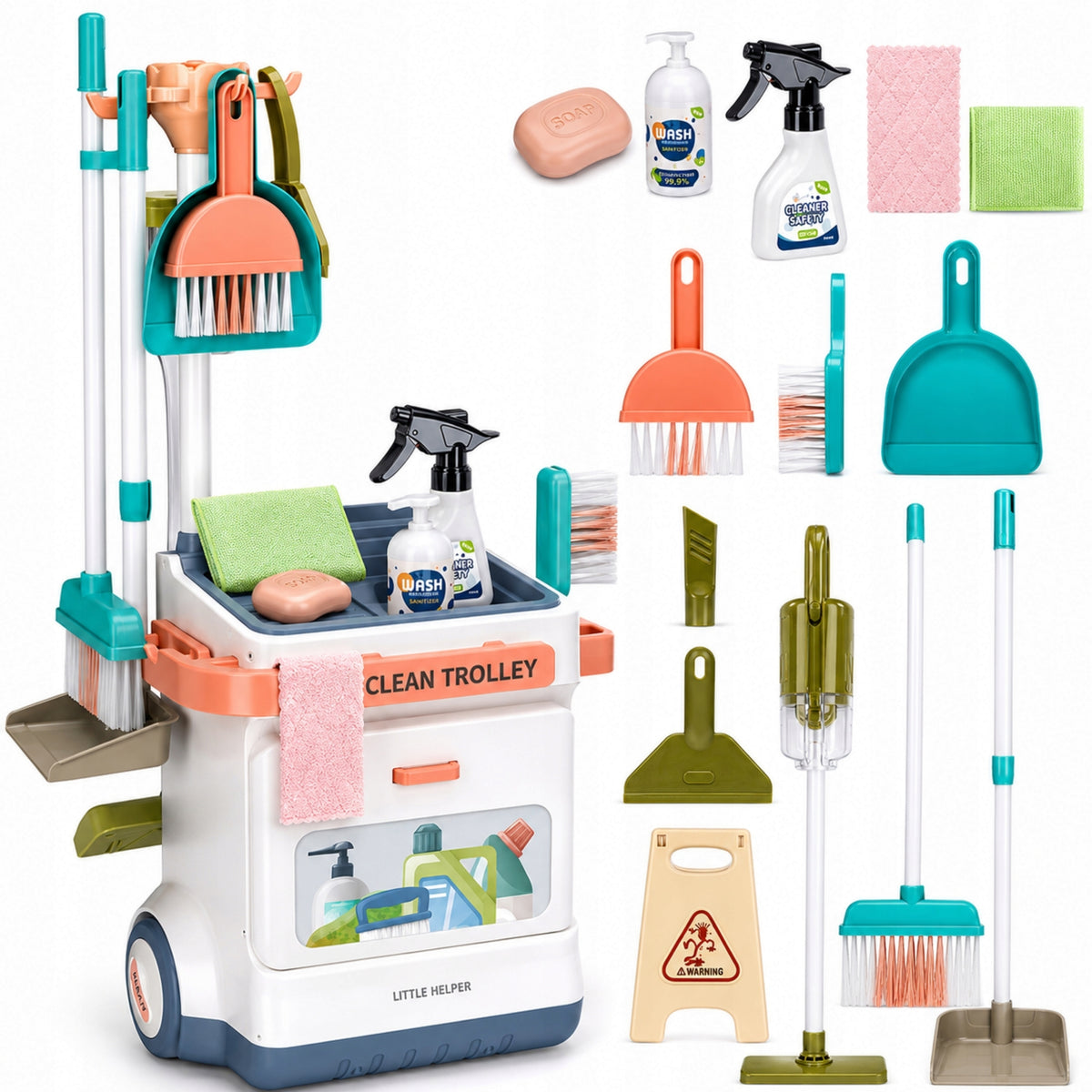 Kids Cleaning Kit Vacuum Cleaner Cart Mop Bucket Accessories 20in1
