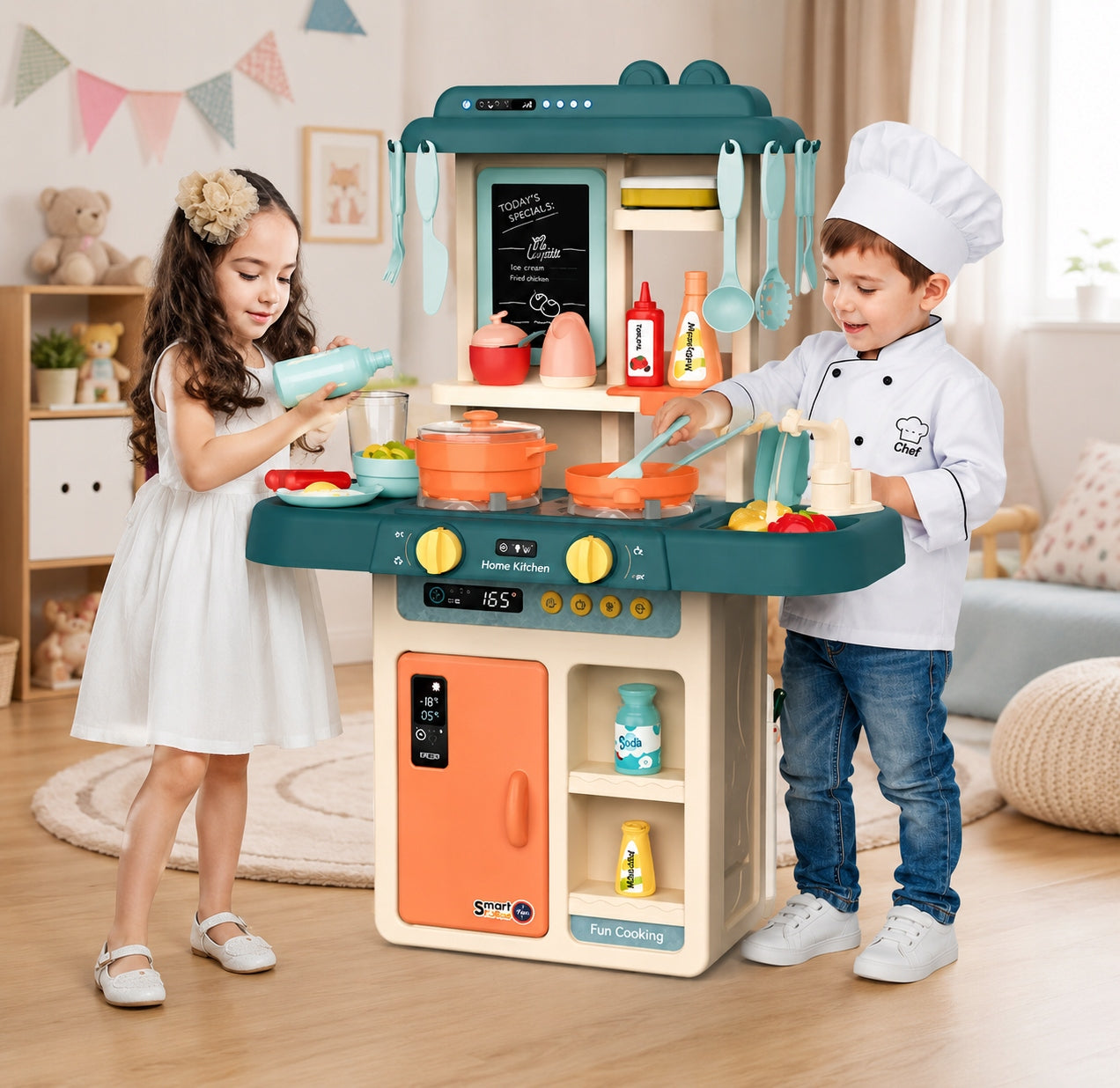 Kids Kitchen Interactive Accessories Stove Pots Sound Effects Packaging status original