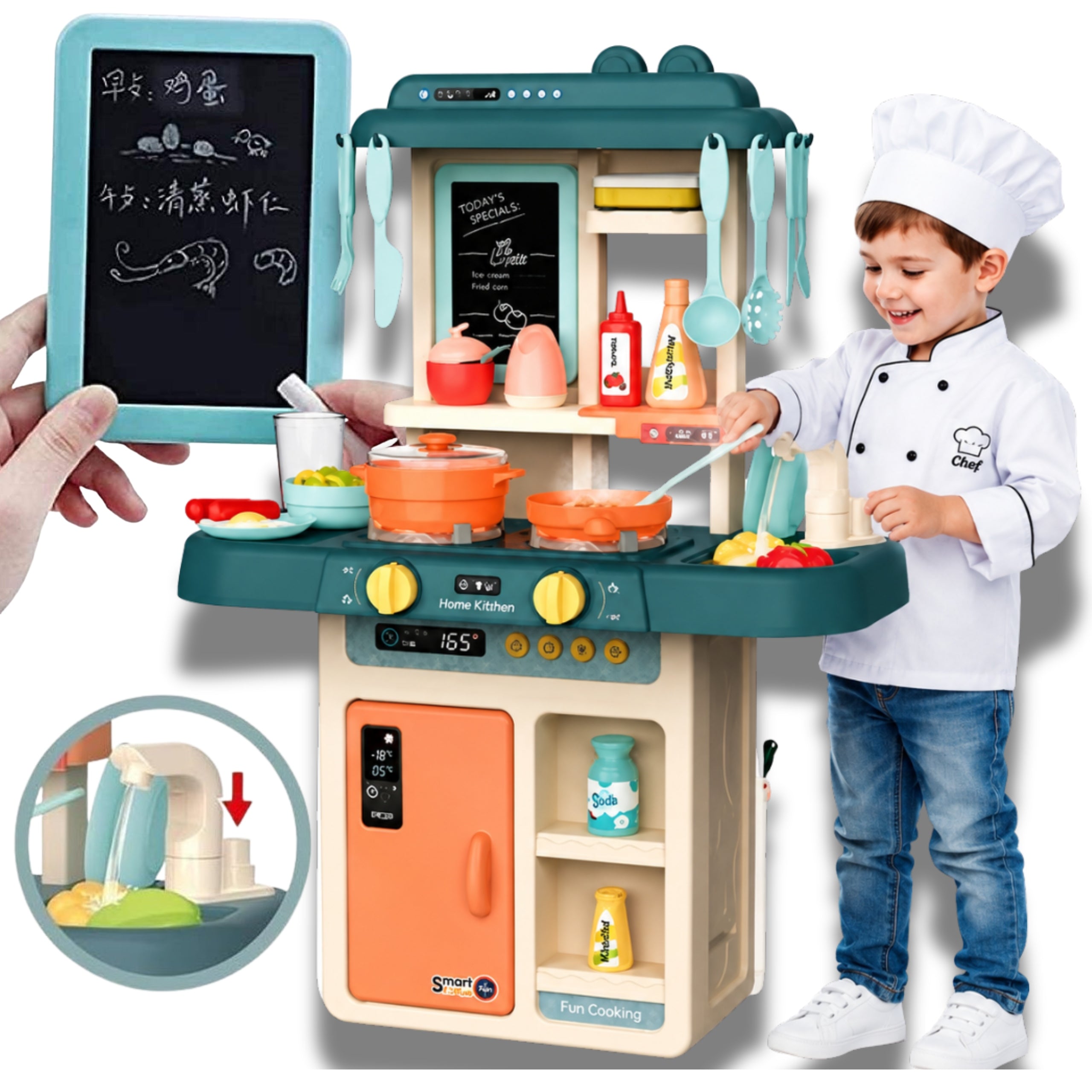 Kids Kitchen Interactive Accessories Stove Pots Sound Effects