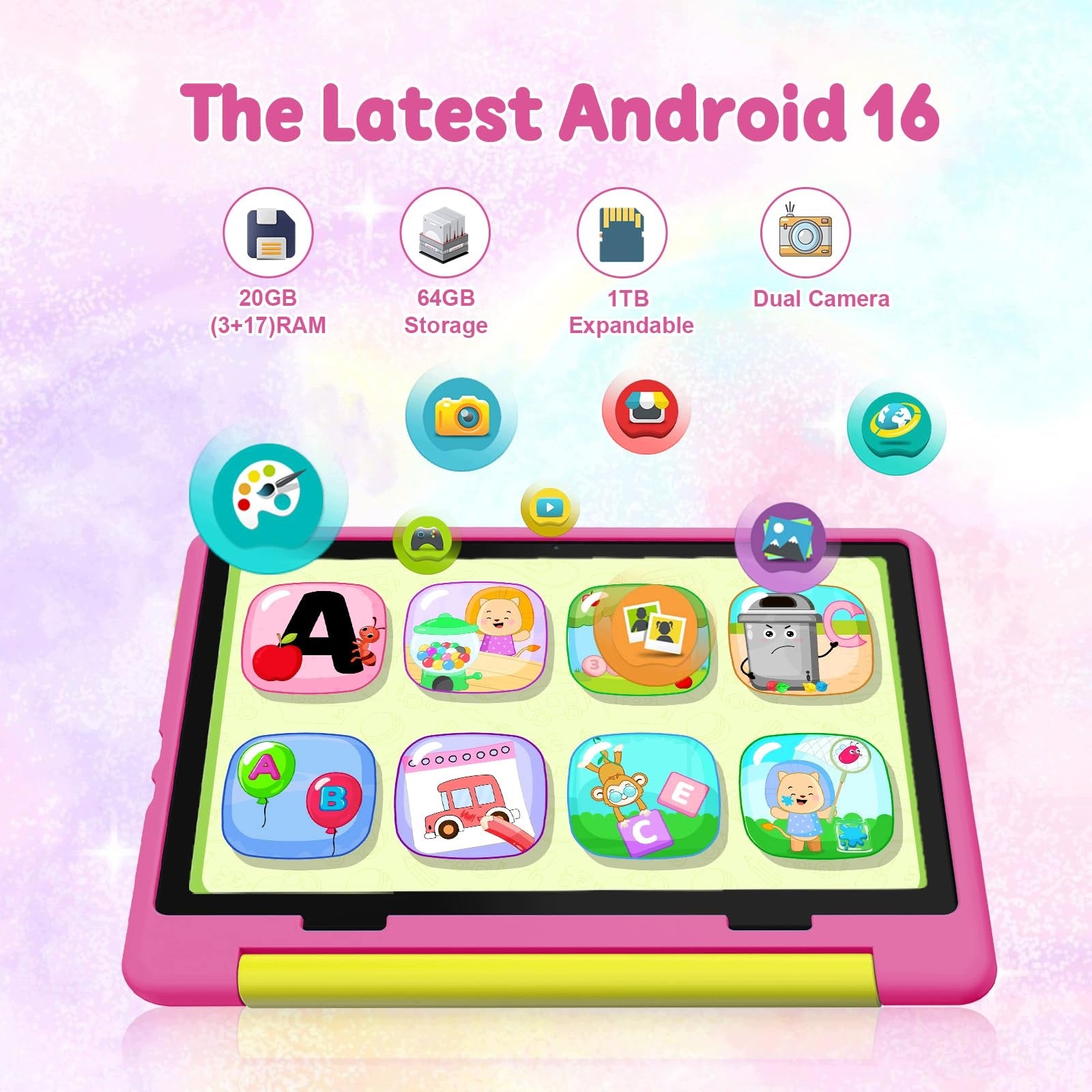 Kids Tablet 10.1'' Android 16 20GB+64GB 1TB WiFi 6 5000mAh Pink Case Manufacturer code WSXKB1028PKRC