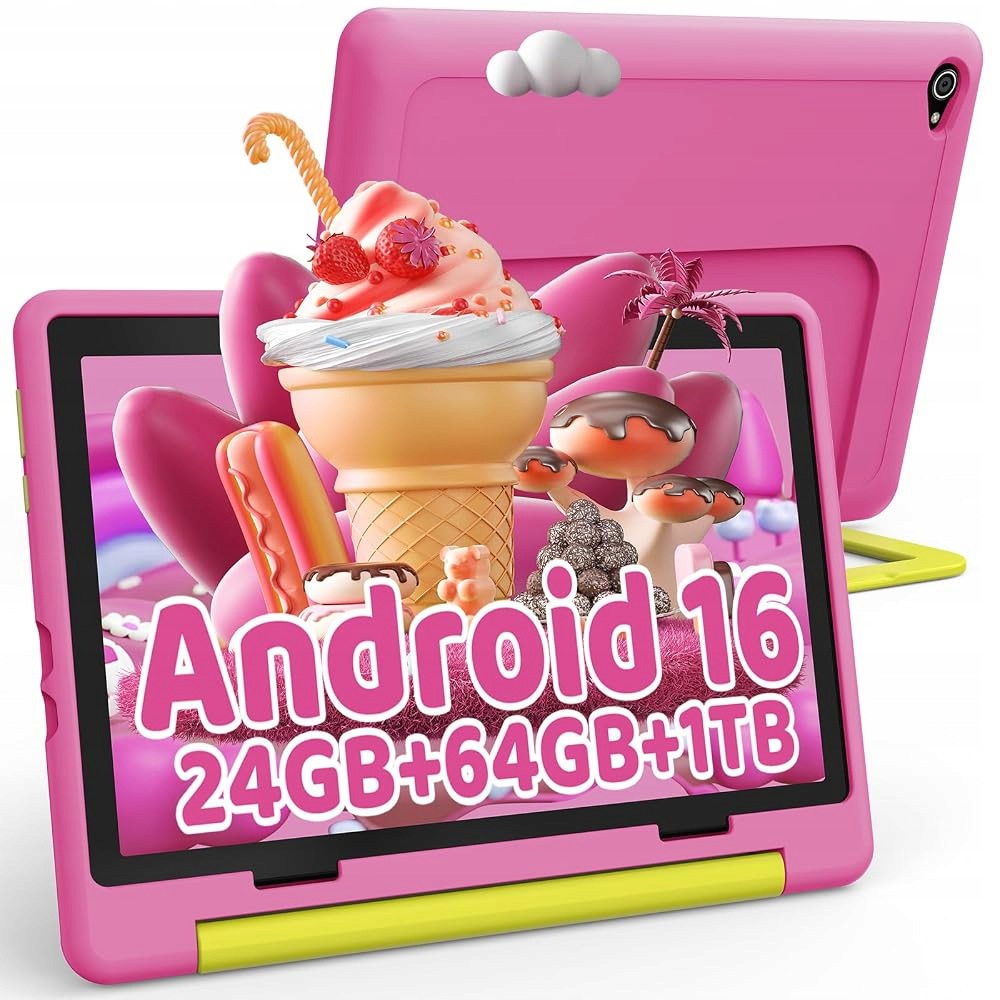 Kids Tablet 10.1'' Android 16 20GB+64GB 1TB WiFi 6 5000mAh Pink Case