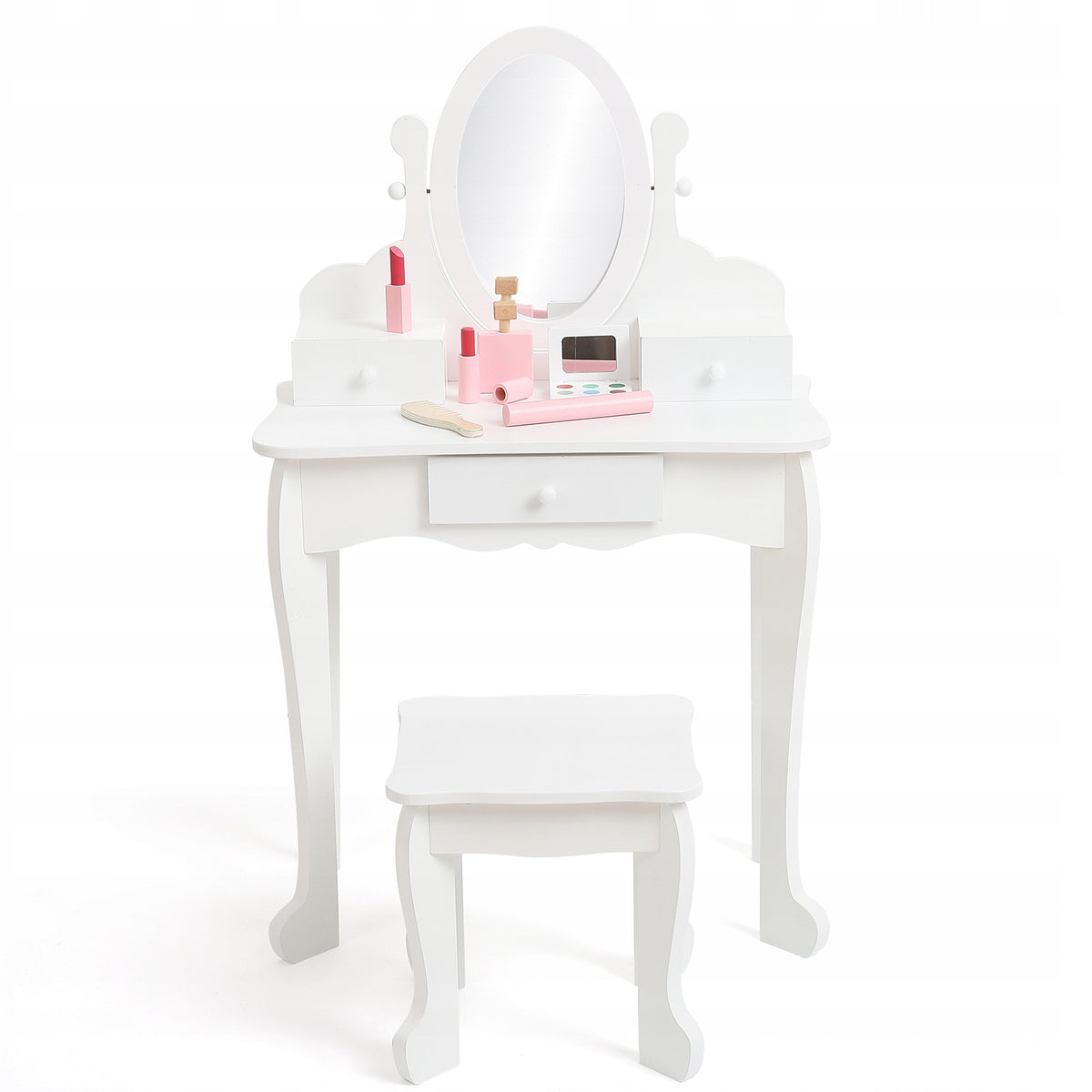 Kids Vanity Set with Adjustable Mirror, and Wood Makeup Playset, White