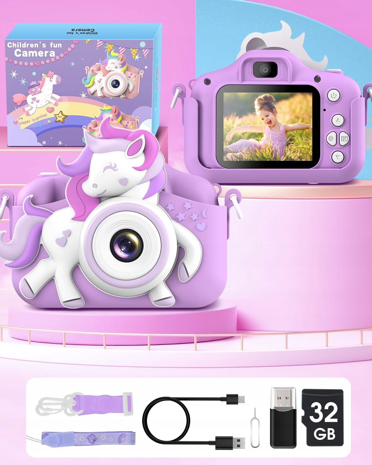Kids camera Gofunly X1 horse 1080P 20MP 2.0" camera + SD 32GB Manufacturer code aparat jednorożec filoetowy