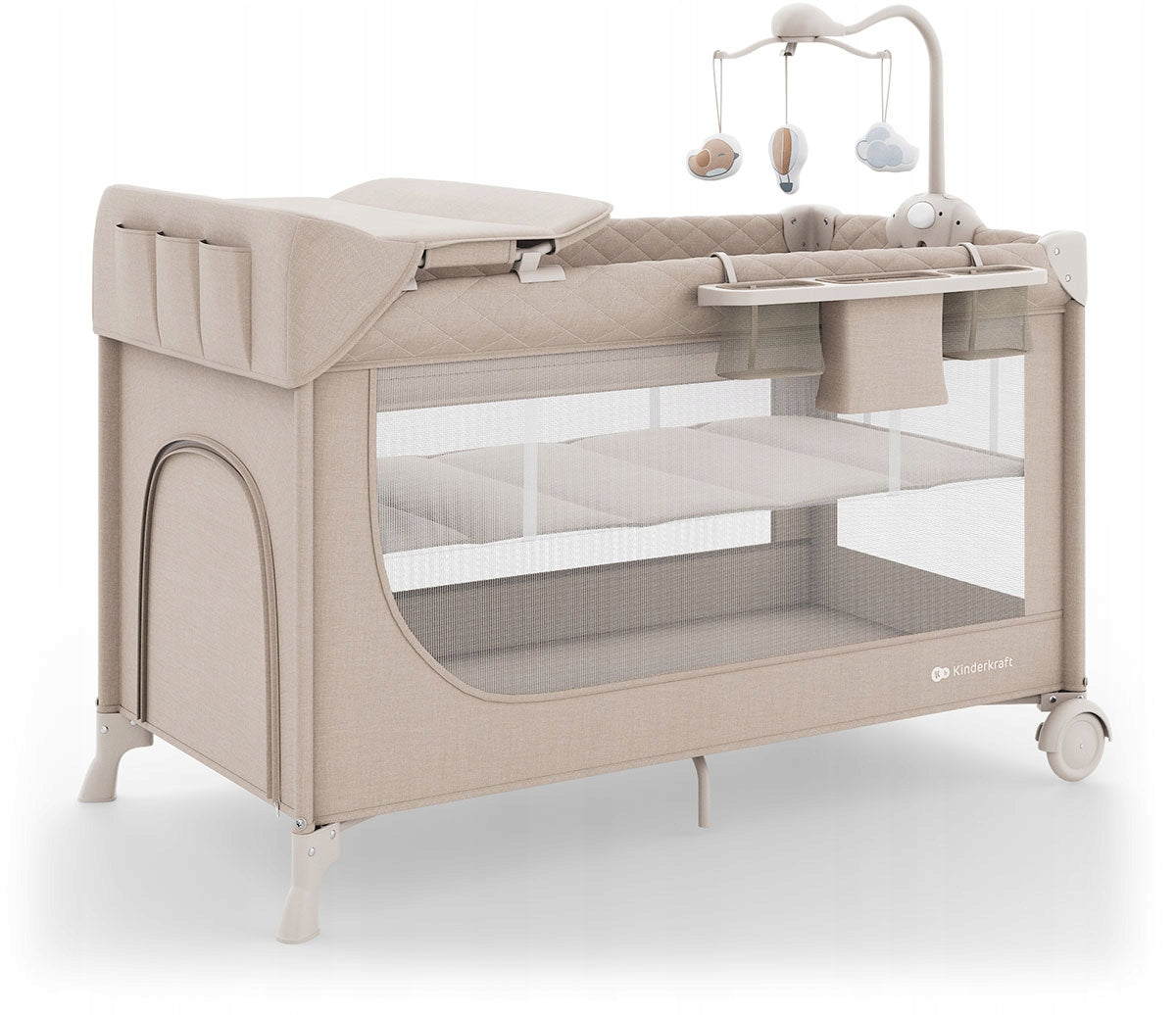 Kindekraft Leody Up Travel Cot Playpen 2in1 With Accessories | Beige Brand Kinderkraft