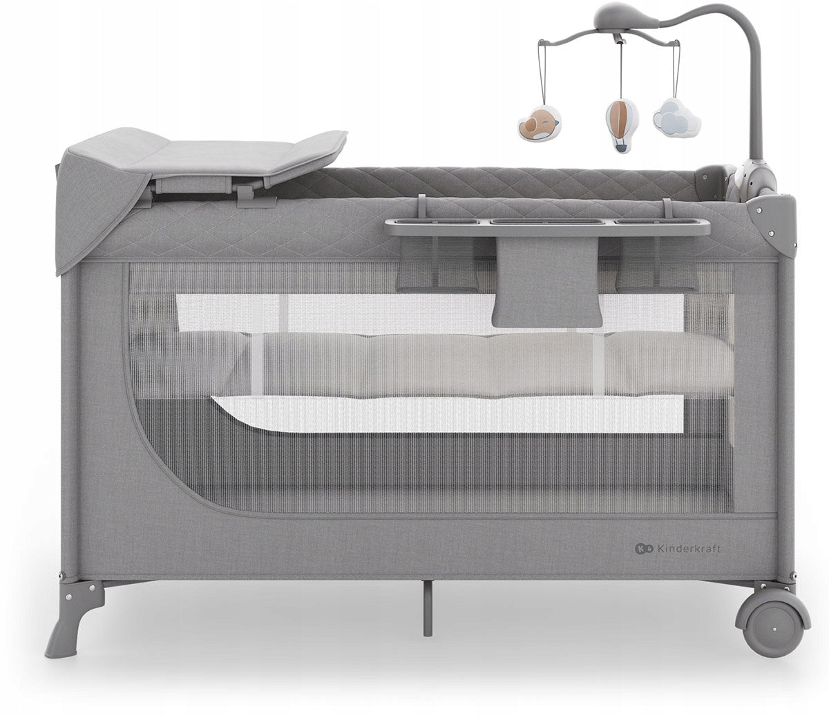 Kindekraft Leody Up Travel Cot Playpen 2in1 With Accessories | Grey Packaging status original