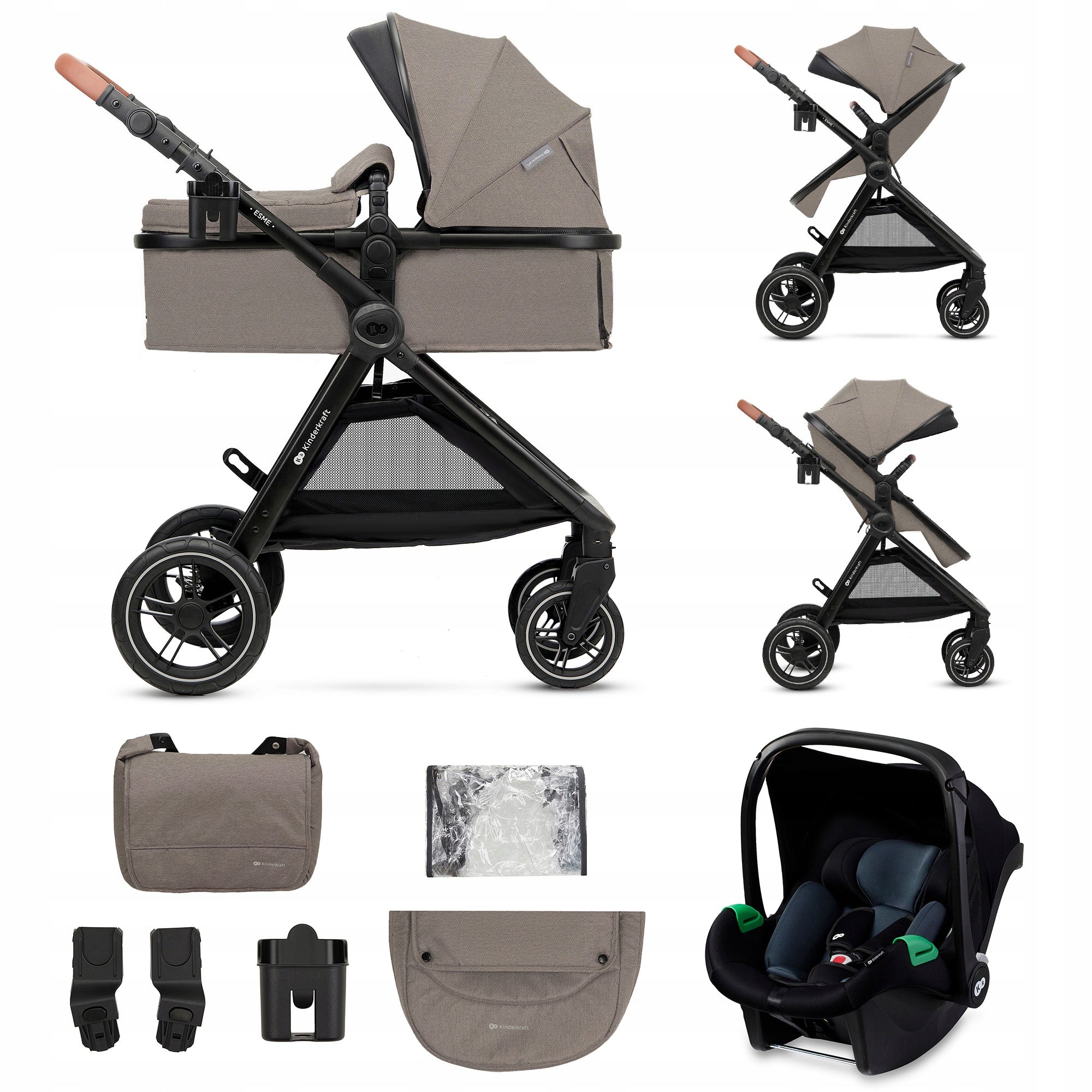 Kinderkraft ESME Stroller 3in1 Seat i-Size 40-75cm to 22kg Beige