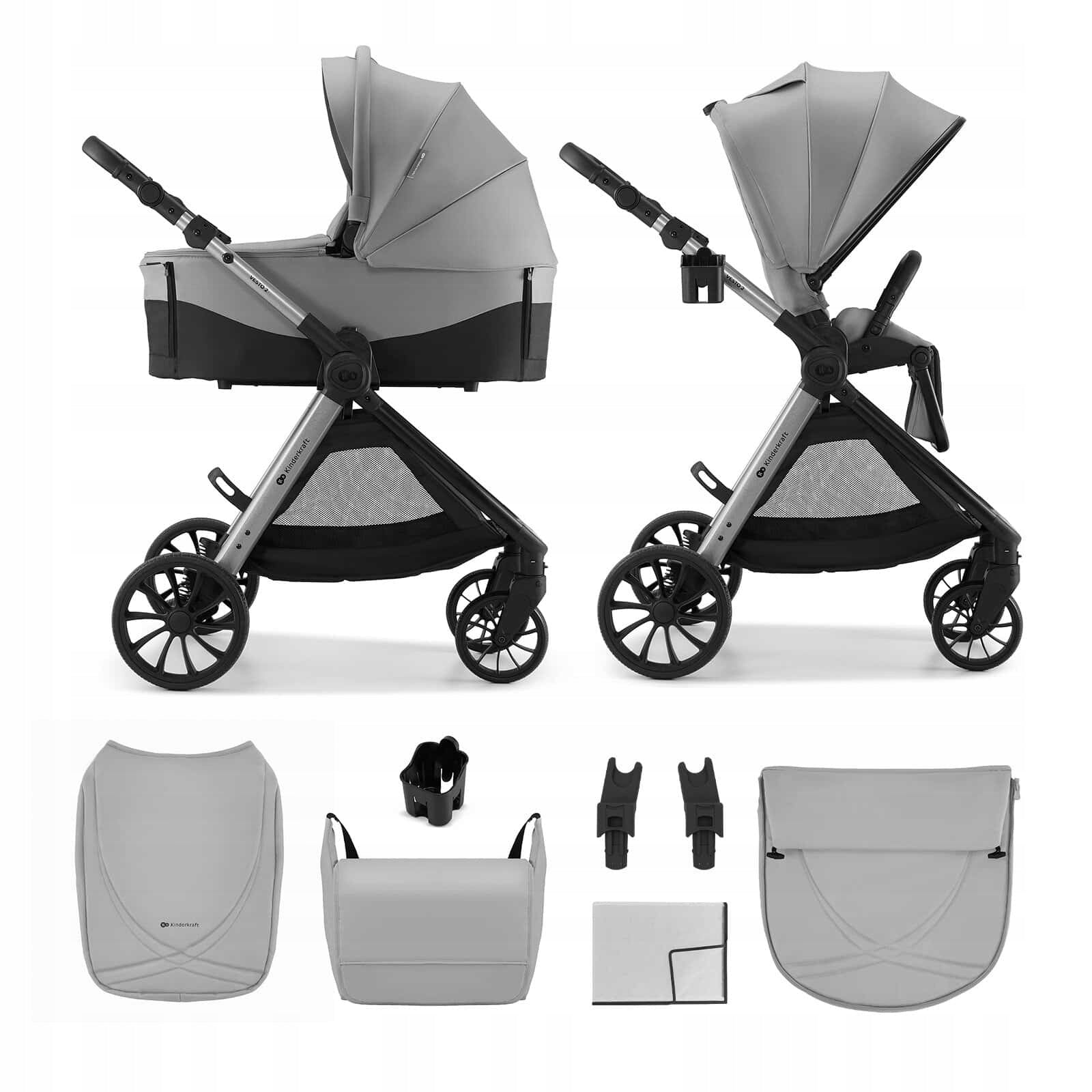 Kinderkraft Vesto 2 – Multifunctional trolley 2in1 to 22kg | GREY