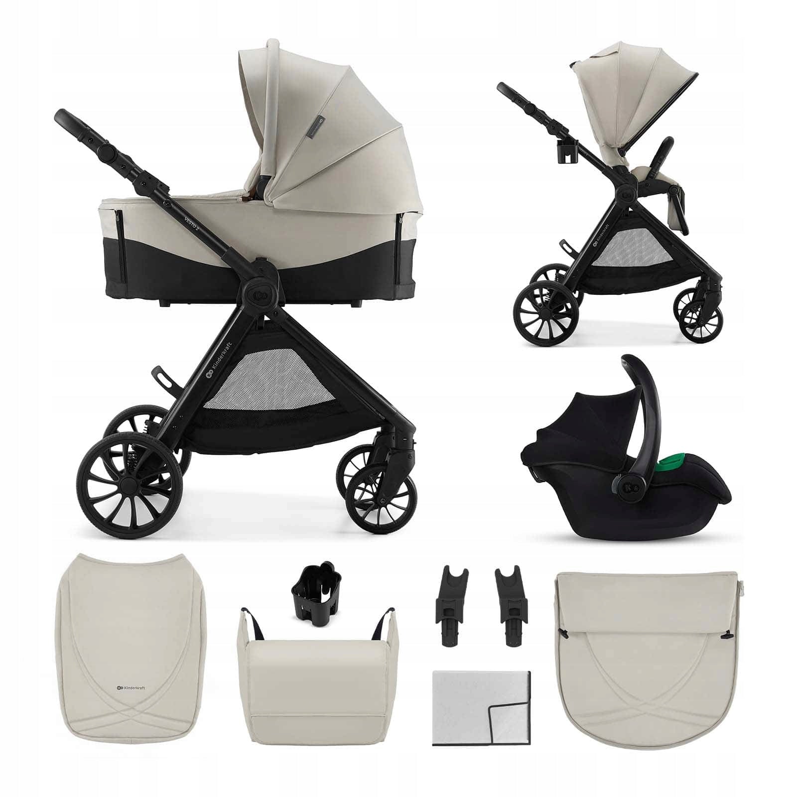 Kinderkraft Vesto 2 – Multifunctional trolley 3in1 up to 22kg | BEIGE