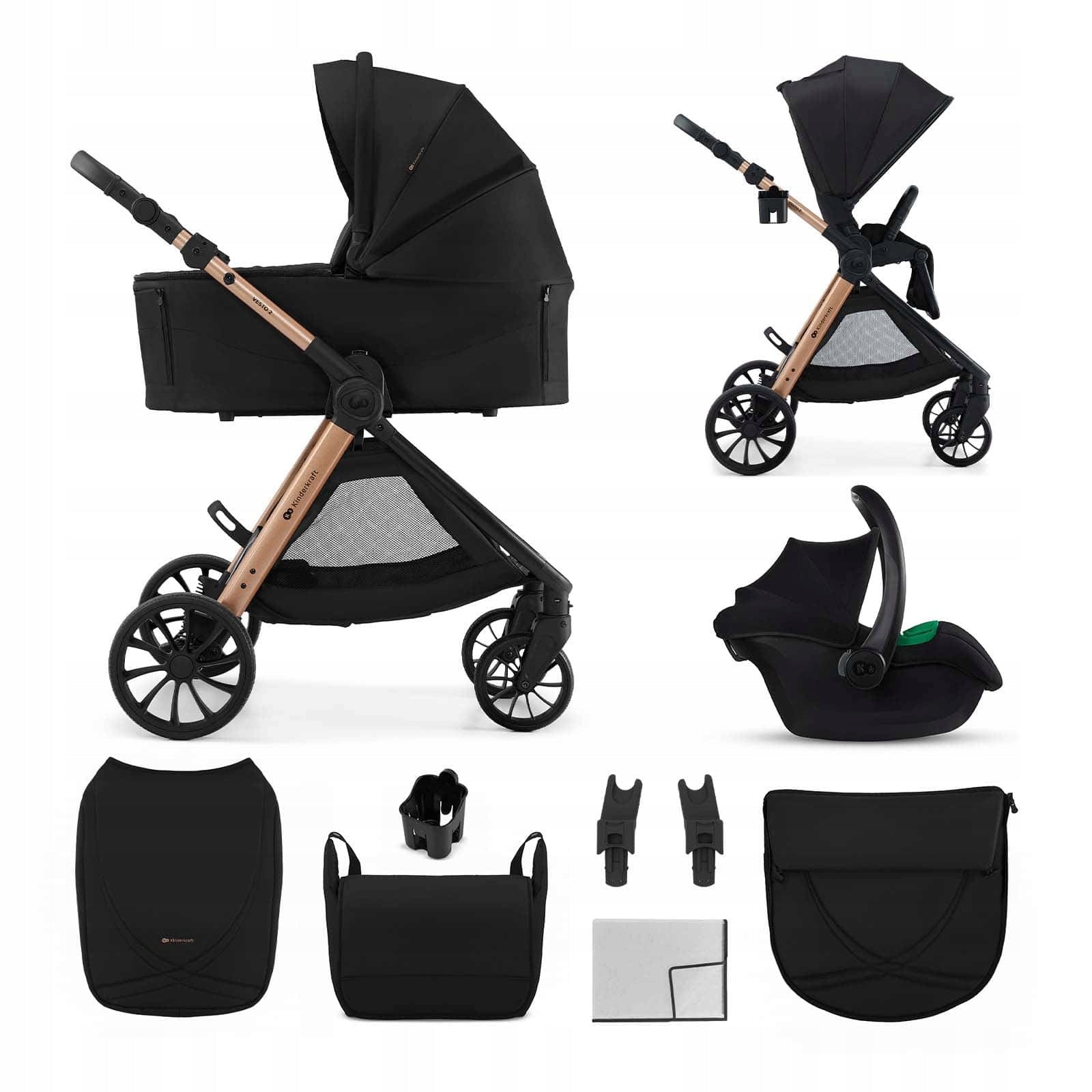 Kinderkraft Vesto 2 – Multifunctional trolley 3in1 up to 22kg | BLACK