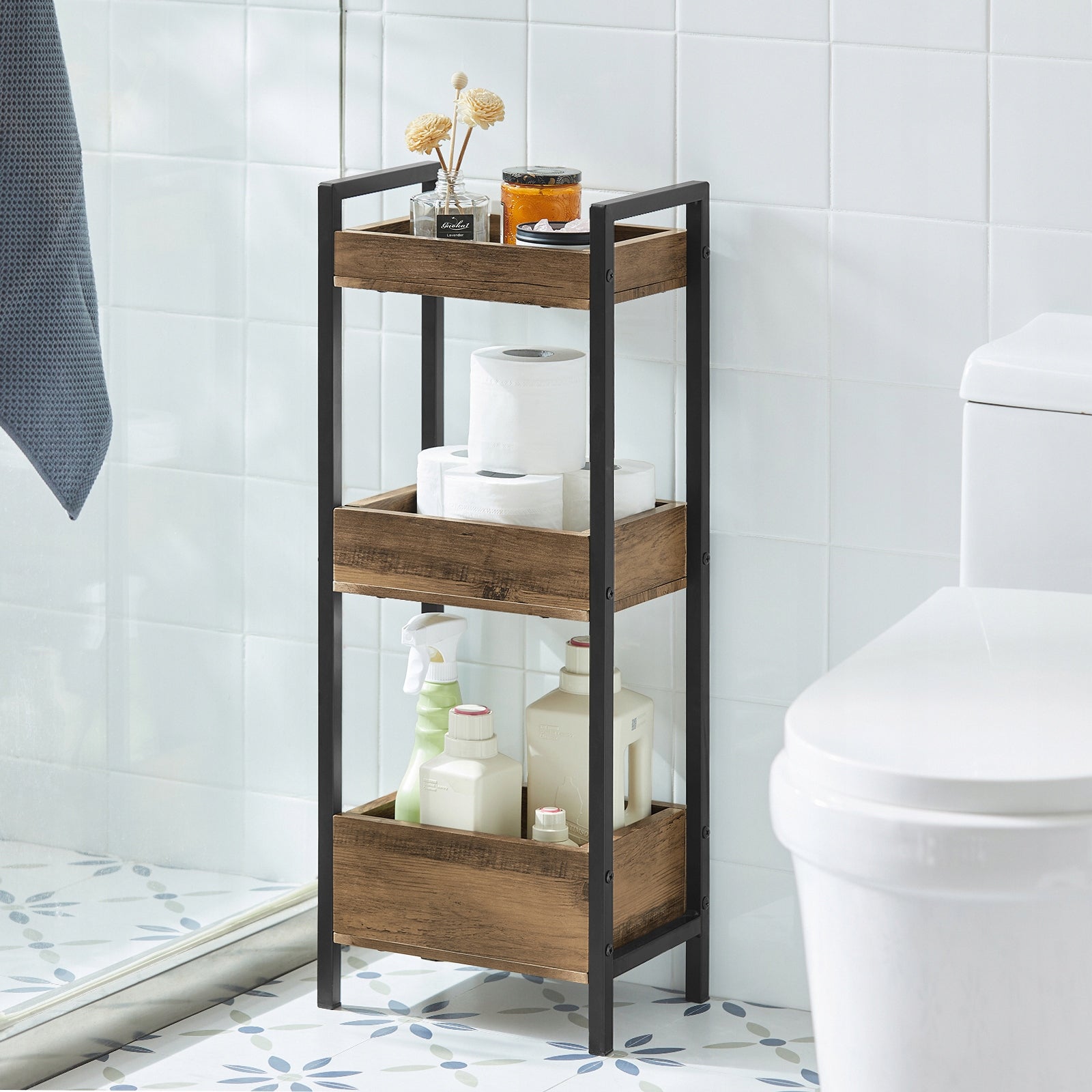 Kitchen Bathroom Shelf Loft Bookcase Side Rack Auxiliary FRG226-F Furniture color dark beech