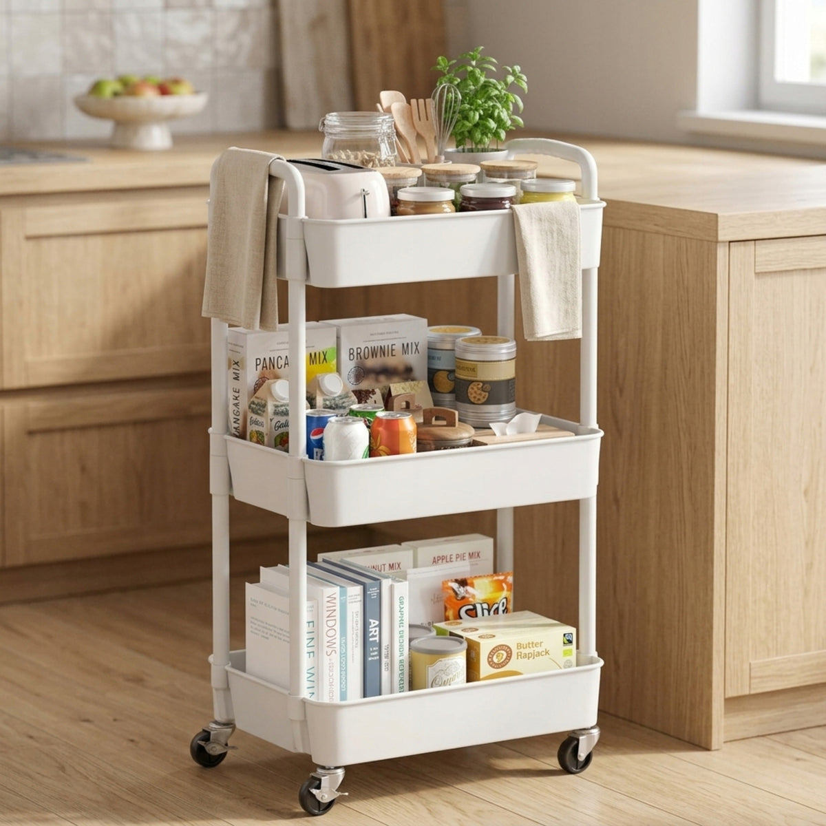 Kitchen Cabinet on Wheels Bathroom Cabinet on Wheels Mobile Bookcase White Packaging status original