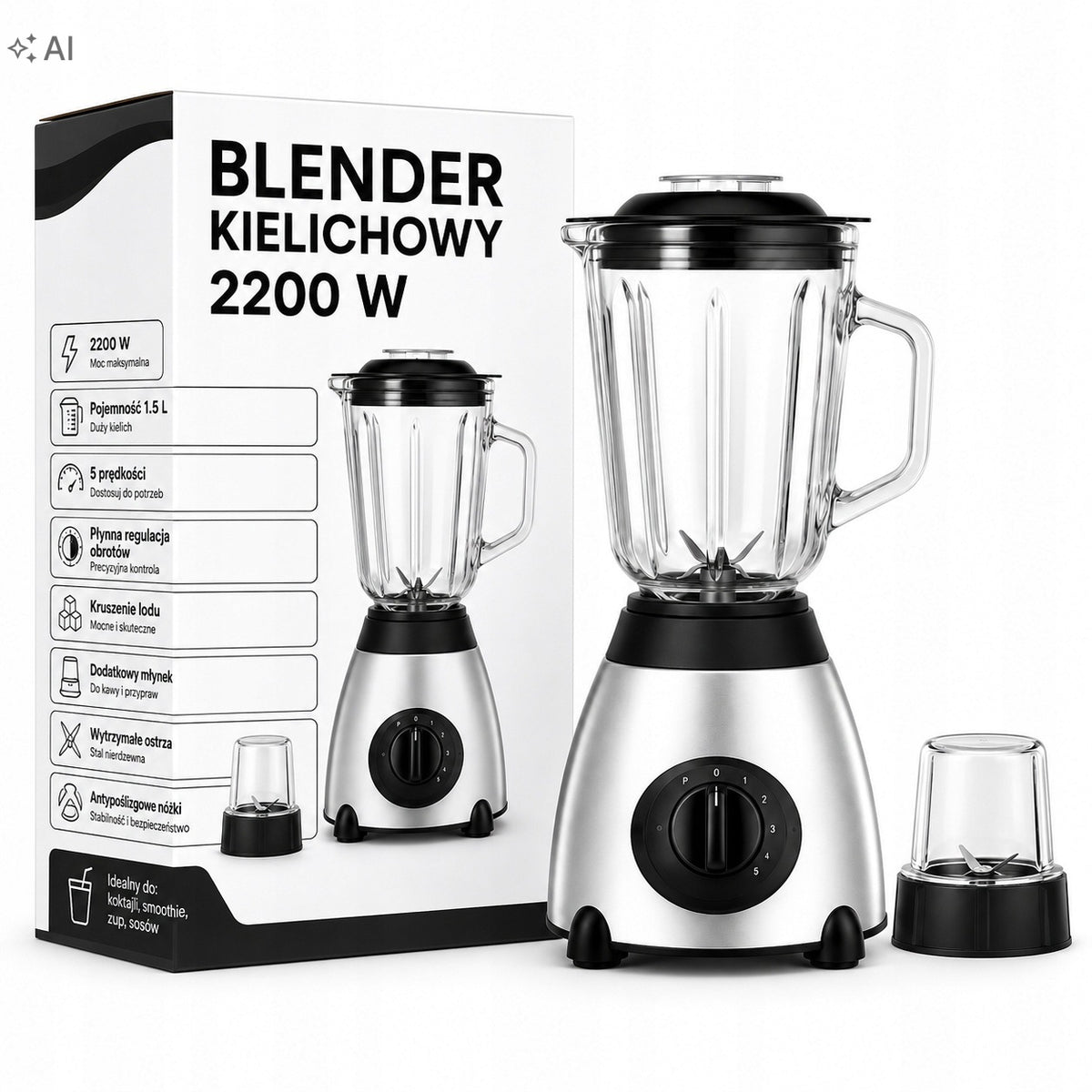 Kitchen Cup Blender for Smoothie Fruit Ice Cocktail Soups 2200W 1,5L
