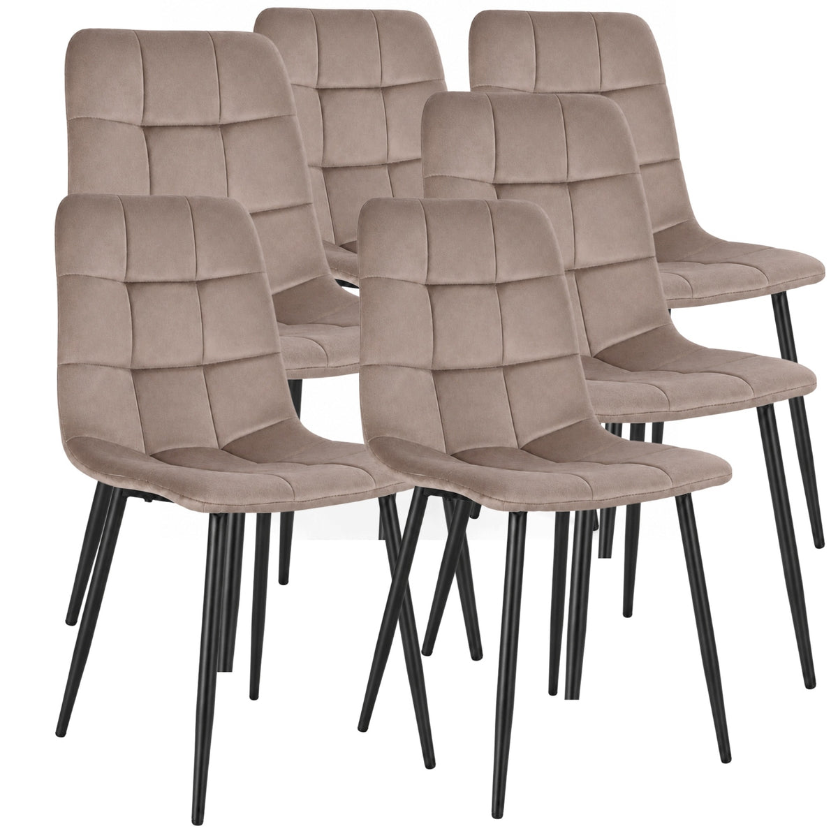 Kitchen Dining Chairs Beige Set of 6 Stable Velour Chair