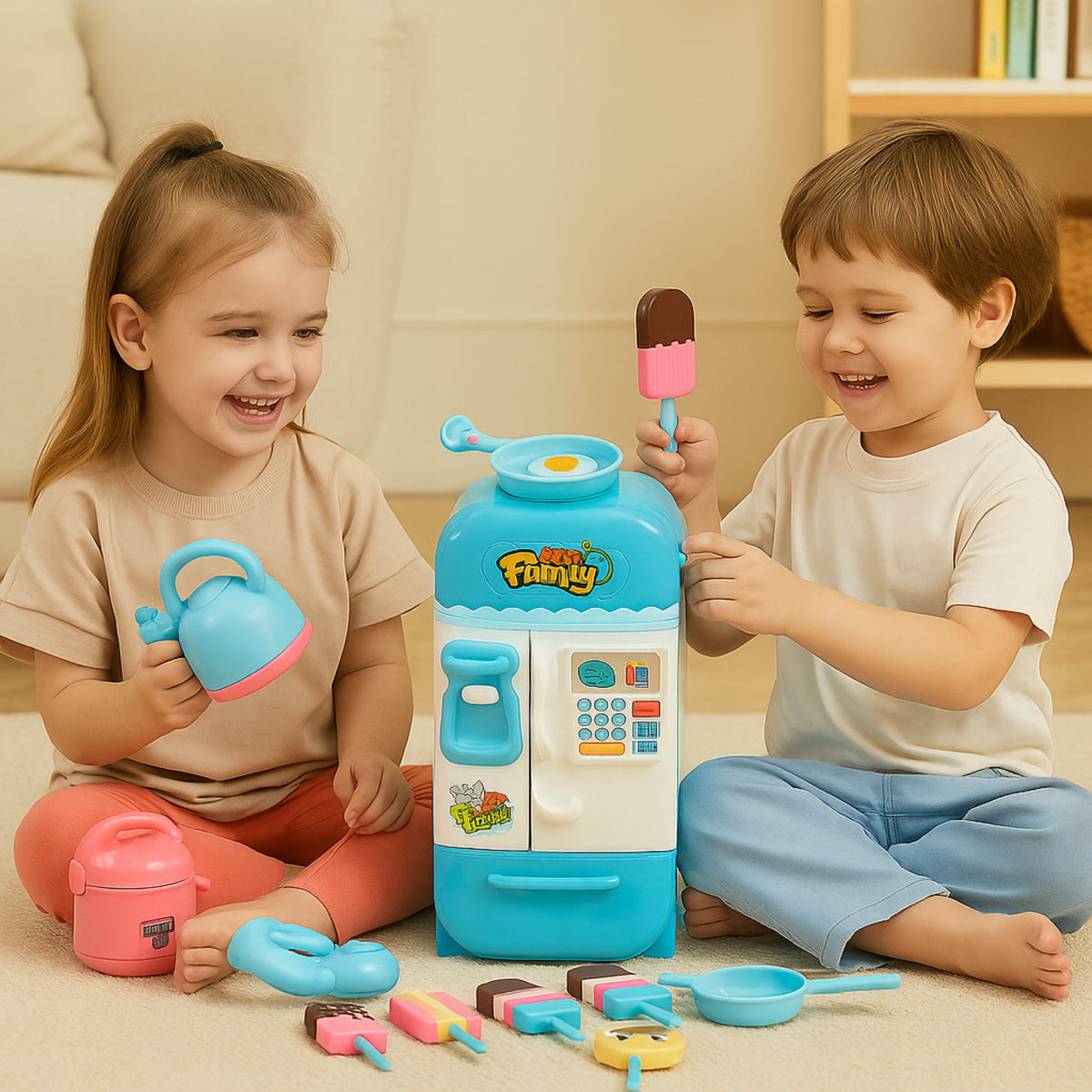 Kitchen Play Set Toy Kitchen Kids Refrigerator Ice Cream Pots Packaging status original