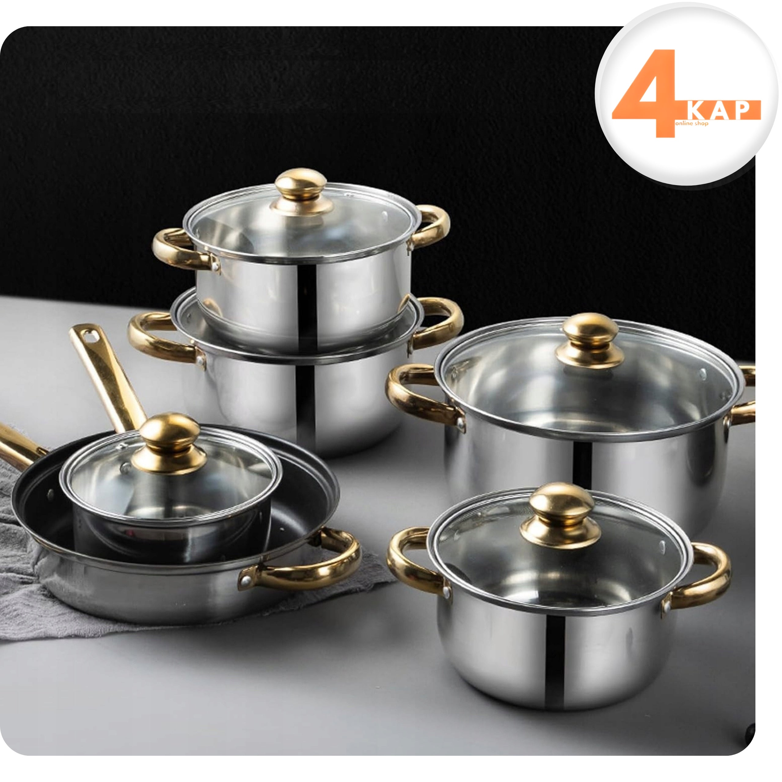 Kitchen Pot Set of 12 Elem. Gas Indication Pan + Lids Color silver