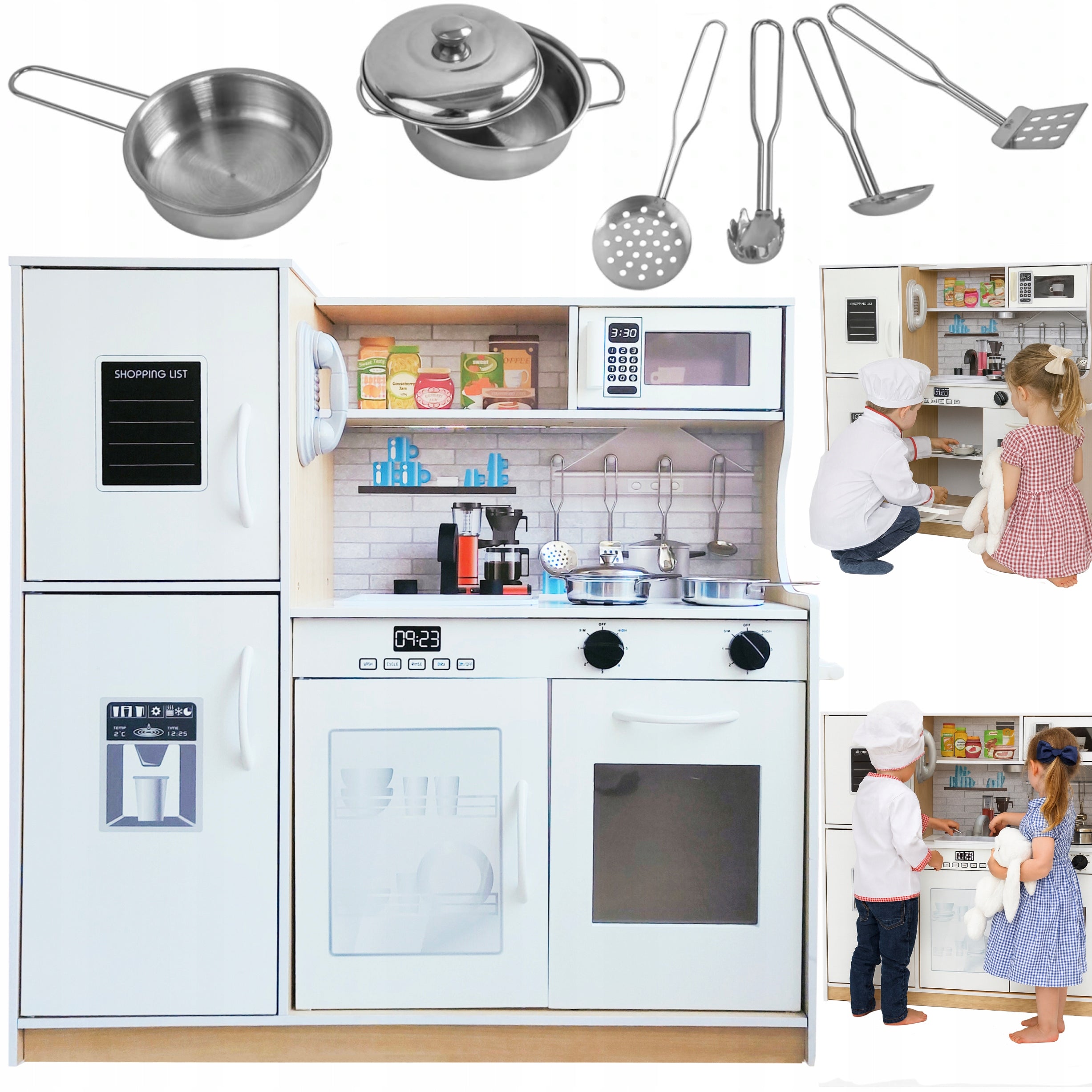 Kitchen Wooden for Children Large Stove + Pots Accessories LED Light