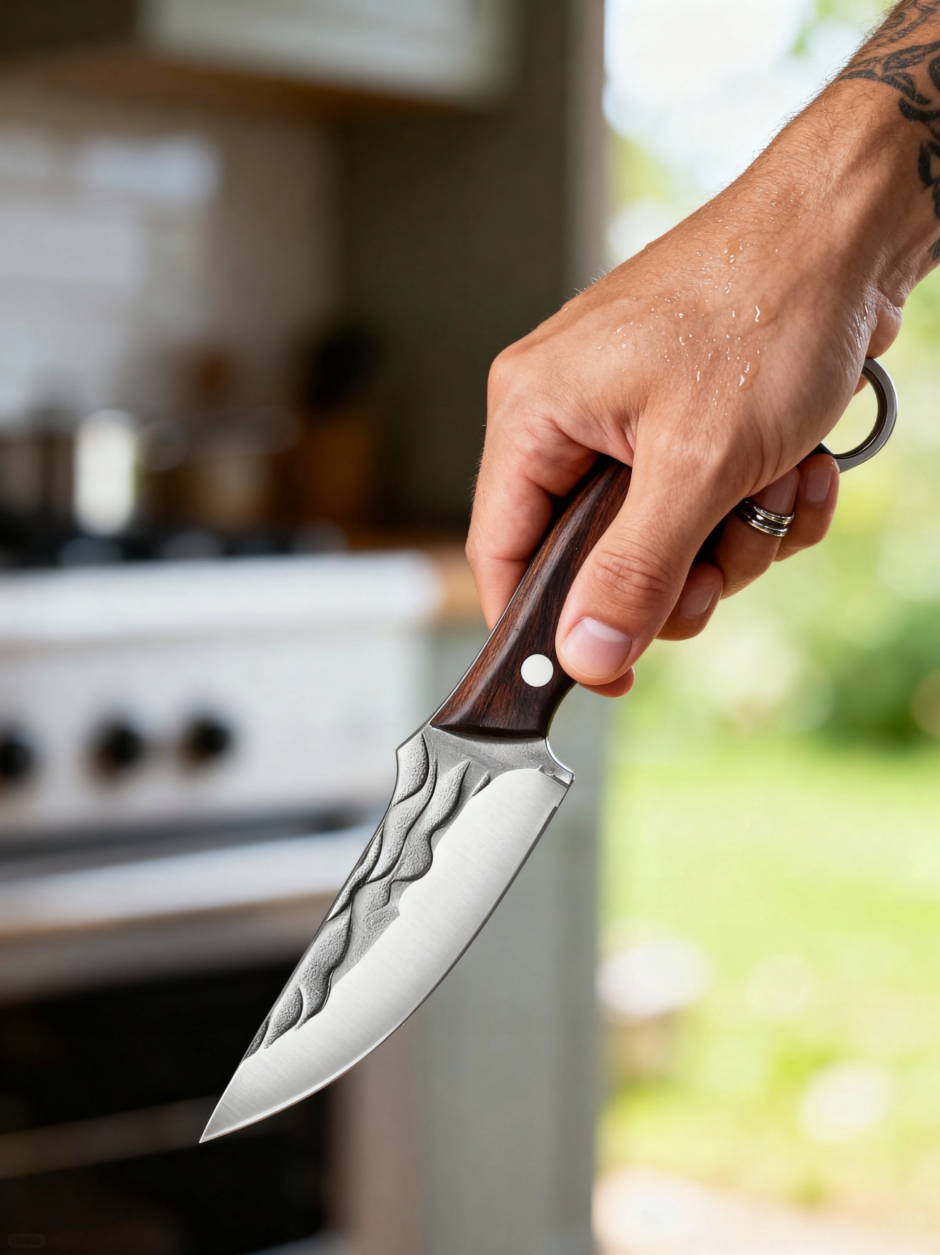 Kitchen and survival knife Viking 22,4 cm steel 4Cr13MOV wood EKW1076 Brand Foxter
