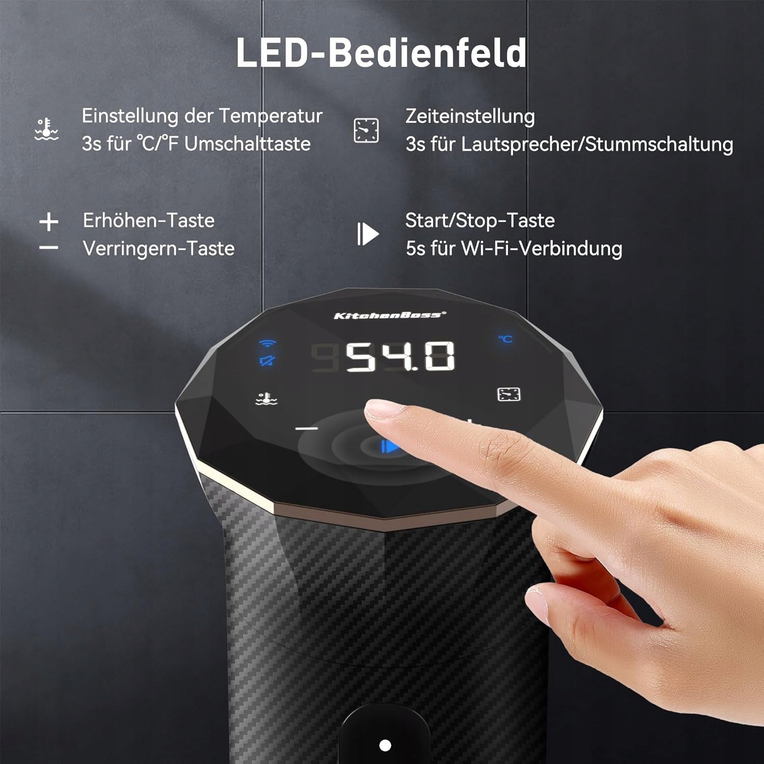 KitchenBoss G300PT Sous Vide Machine WiFi1100W, LED Display Brand KitchenBoss