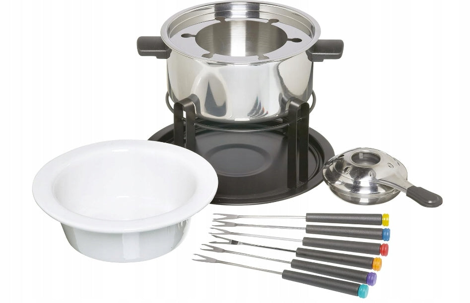 KitchenCraft 3-in-1 fondue set with colored forks silver