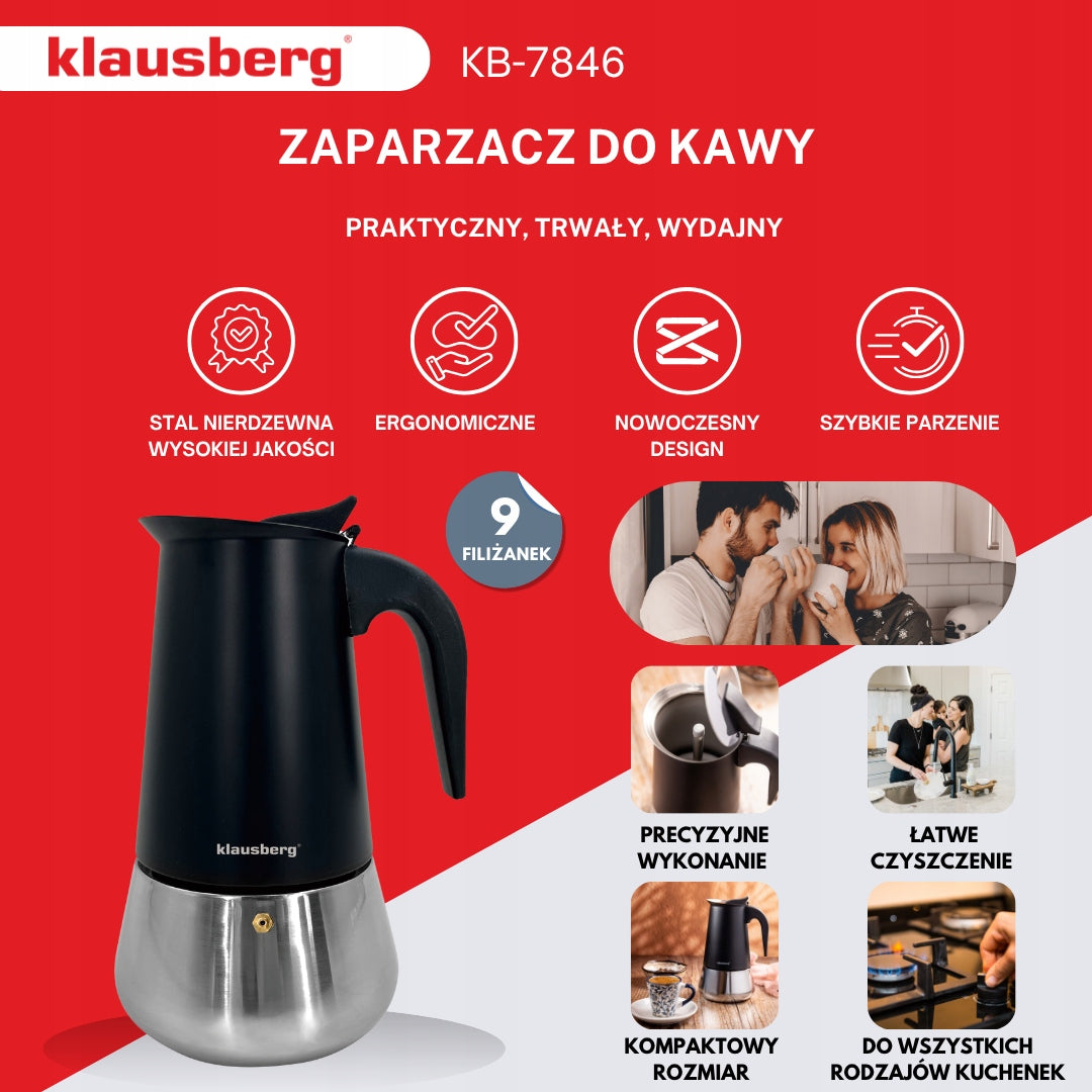 Klausberg KB7846 steel induction coffee maker Espresso gas 9 cups Coffee Manufacturer code KB-7846